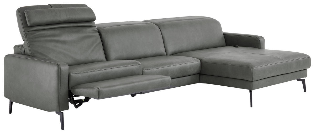 ECKSOFA  in Echtleder Anthrazit  323/179 cm  - Anthrazit/Schwarz, Design, Leder/Metall (323/179cm) - Dieter Knoll