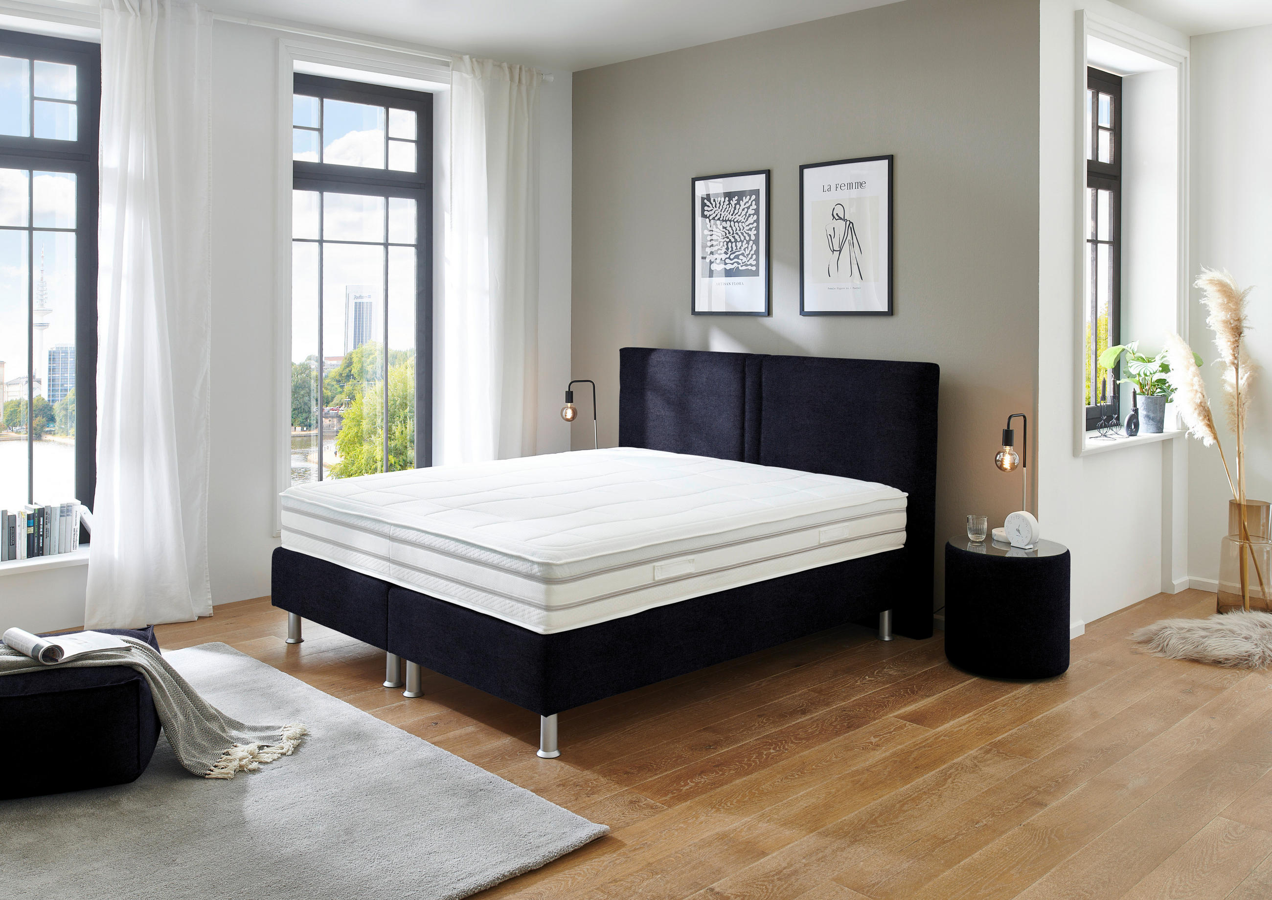 BOXSPRINGBETT 180/200 cm  Schwarz  - Alufarben/Schwarz, Design, Kunststoff/Textil (180/200cm) - Beldomo - Sleep