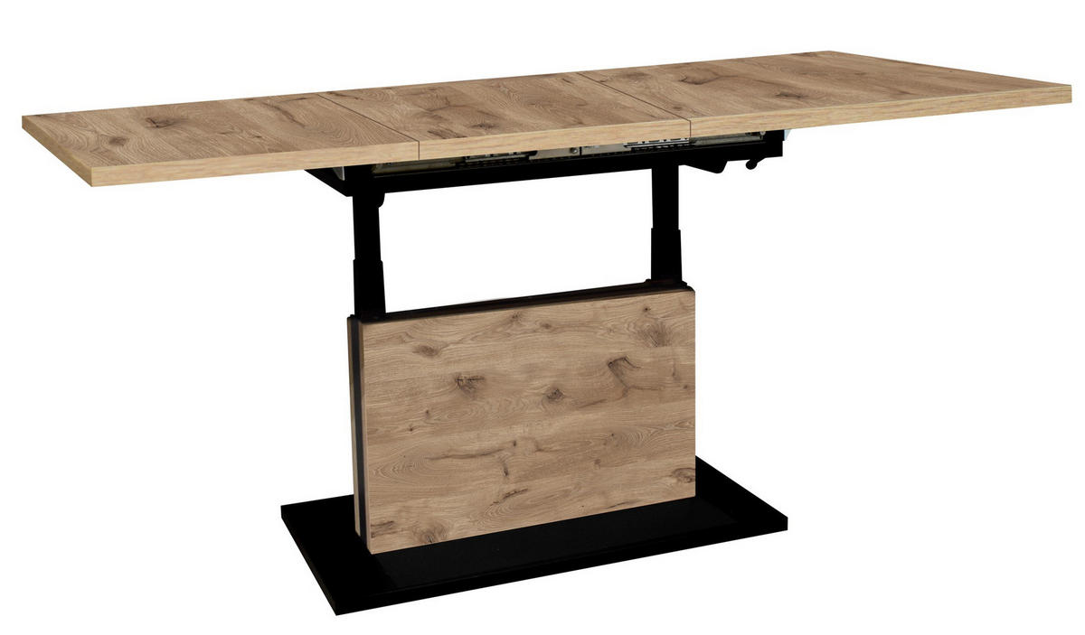COUCHTISCH Lift Couchtisch rechteckig Schwarz, Eichefarben  - Eichefarben/Schwarz, Design, Holzwerkstoff/Metall (120-160/56-75/70cm) - MID.YOU