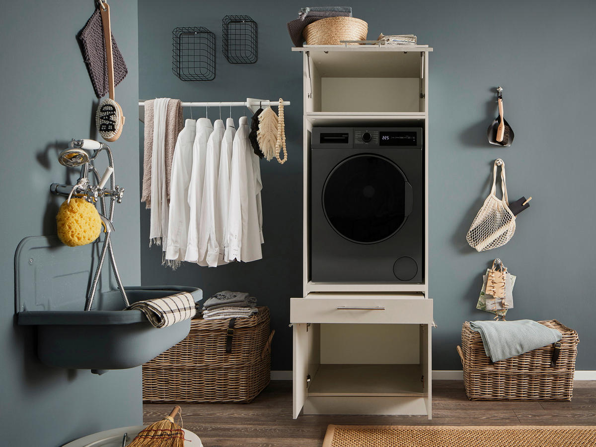 WASCHMASCHINENSCHRANK 67,5/200/67,5 cm  in Kaschmir  - Kaschmir/Schwarz, Design, Holzwerkstoff/Metall (67,5/200/67,5cm)