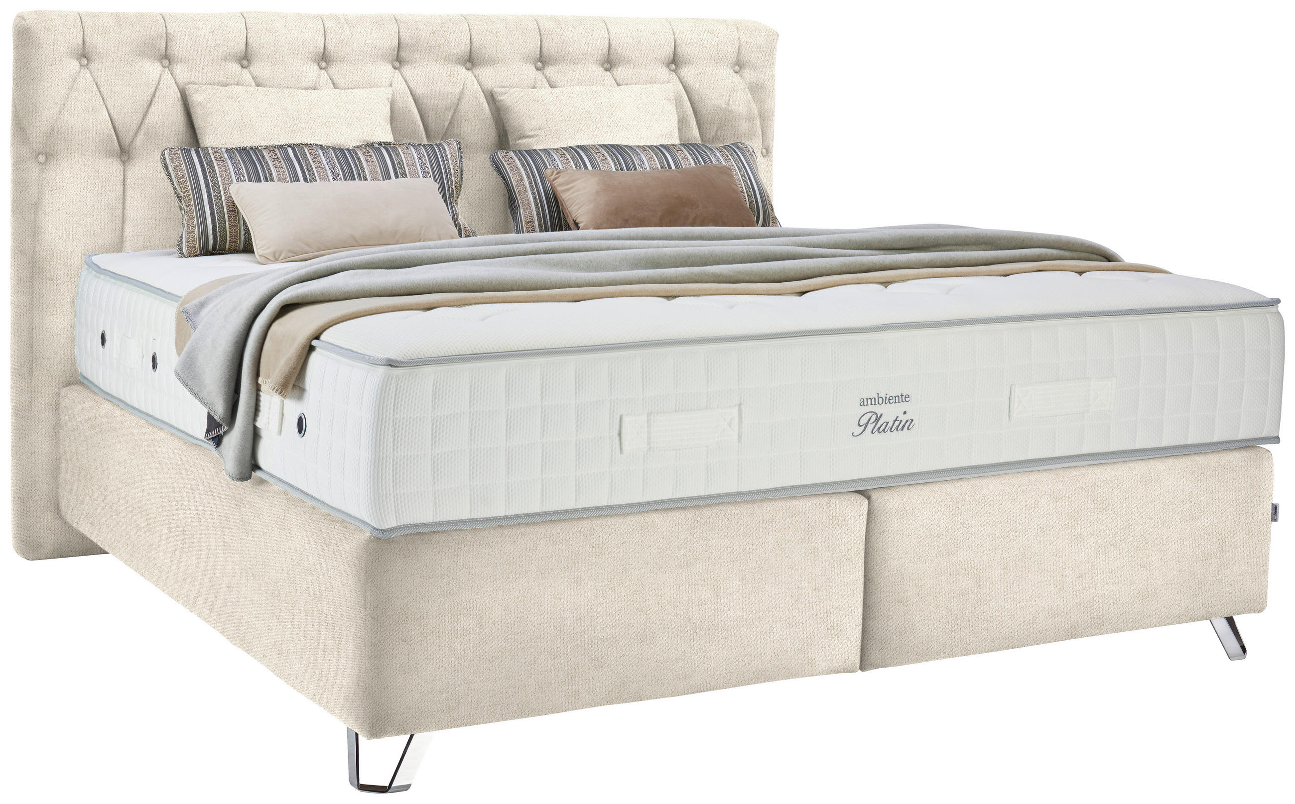 BOXSPRINGBETT 180/200 cm  in Creme  - Silberfarben/Creme, KONVENTIONELL, Textil/Metall (180/200cm) - Ambiente