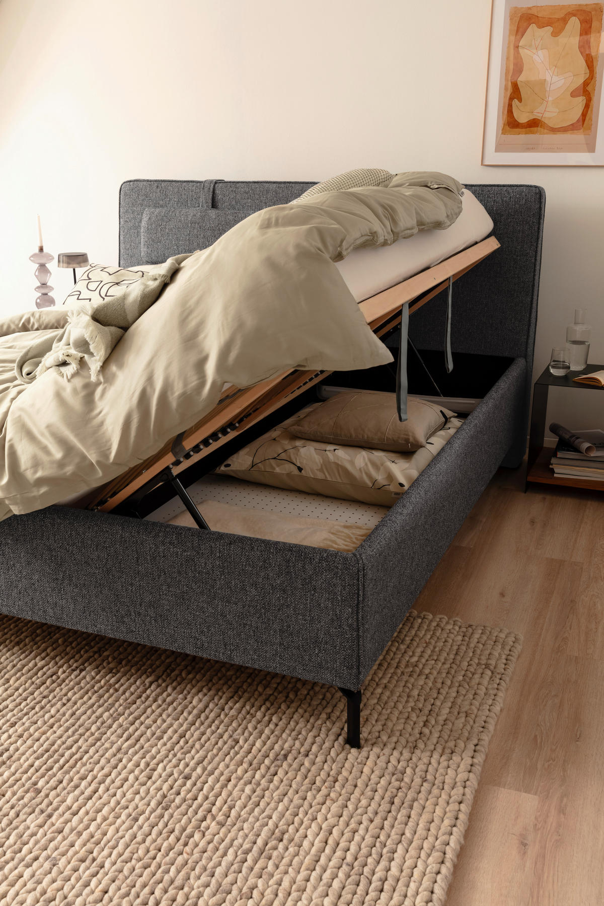 POLSTERBETT Lattenrost, Bettkasten Grau 180/200 cm  - Birkefarben/Buchefarben, Design, Holz/Textil (180/200cm) - Schöner Wohnen