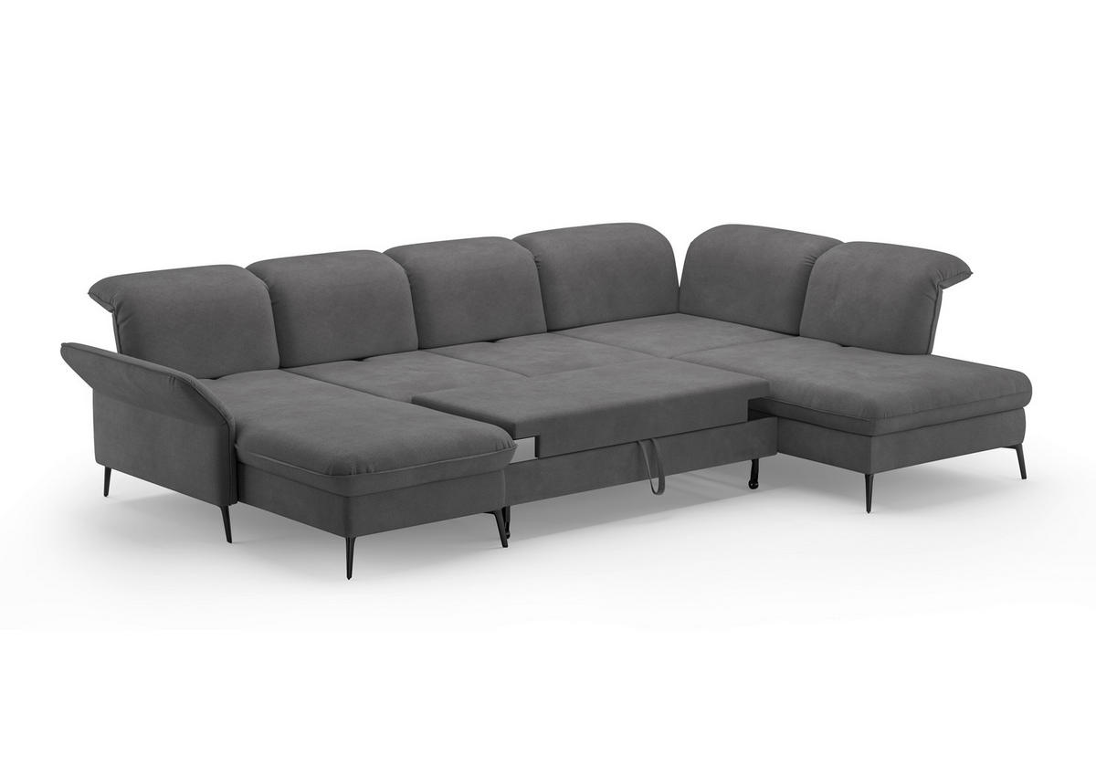 WOHNLANDSCHAFT in Flachgewebe Grau  - Schwarz/Grau, Konventionell, Textil/Metall (198/359/231cm) - Sit & More
