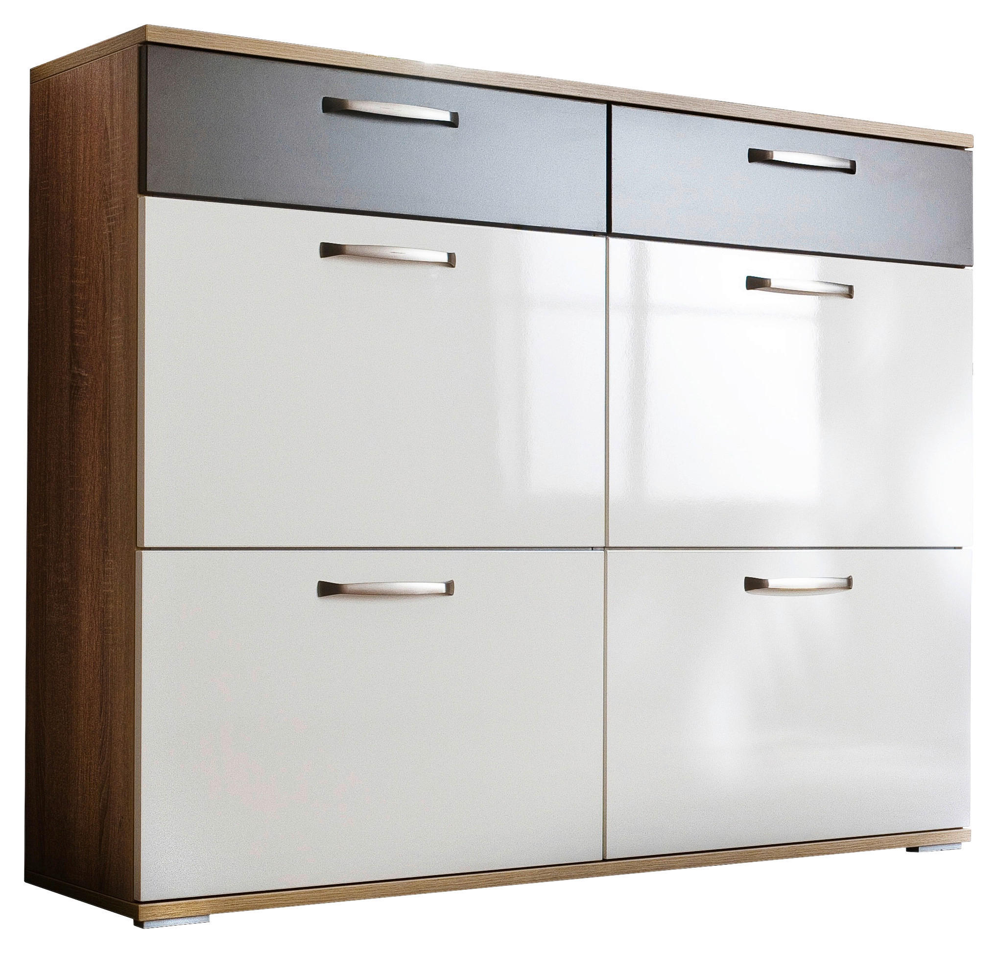 SCHUHSCHRANK in 121/102/36 cm - Weiss/Eichefarben, Design, Holzwerkstoff/Kunststoff (121/102/36cm) - Moderano