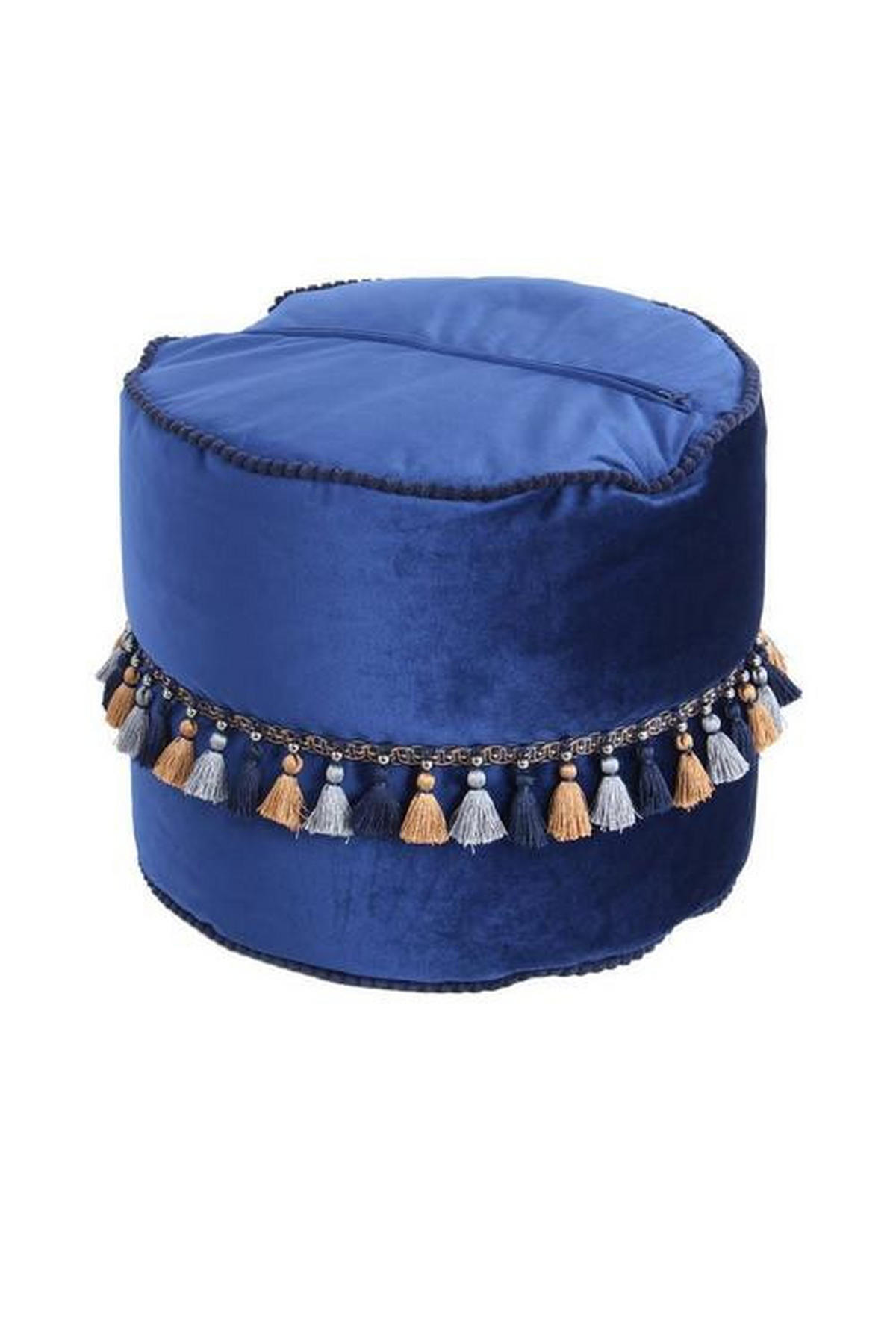 POUF Samt 45/38/45 cm  - Blau/Goldfarben, LIFESTYLE, Textil (45/38/45cm) - Kayoom
