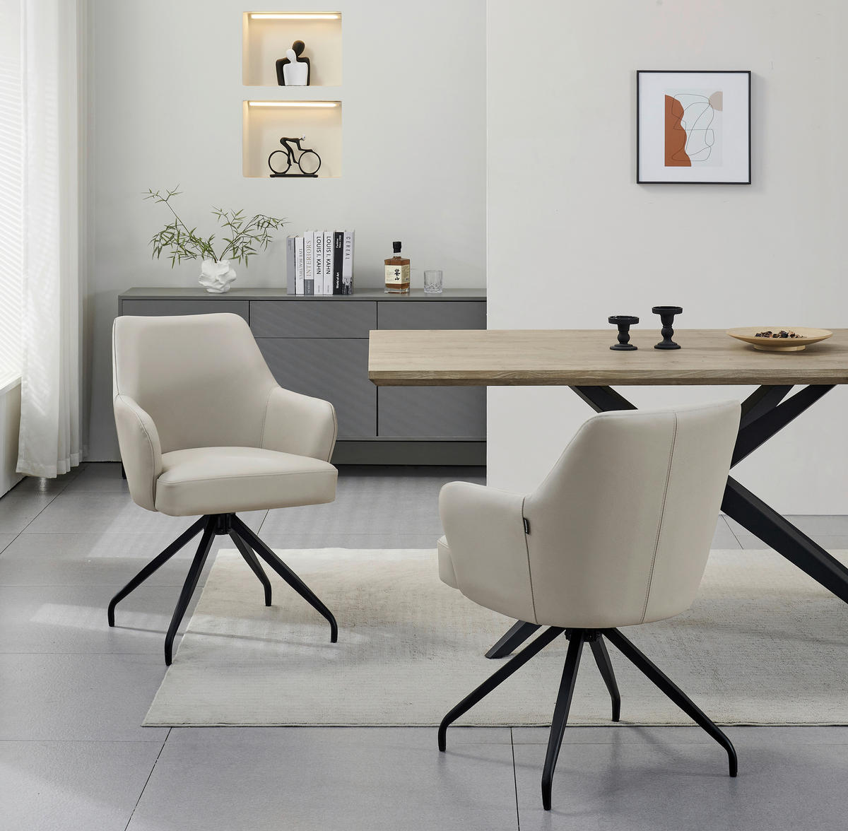 STOLICA S NASLONOM ZA RUKE  crna, bež  drvo, metal, koža      - bež/crna, Moderno, koža/drvo (57,5/83,5/63cm) - Livetastic