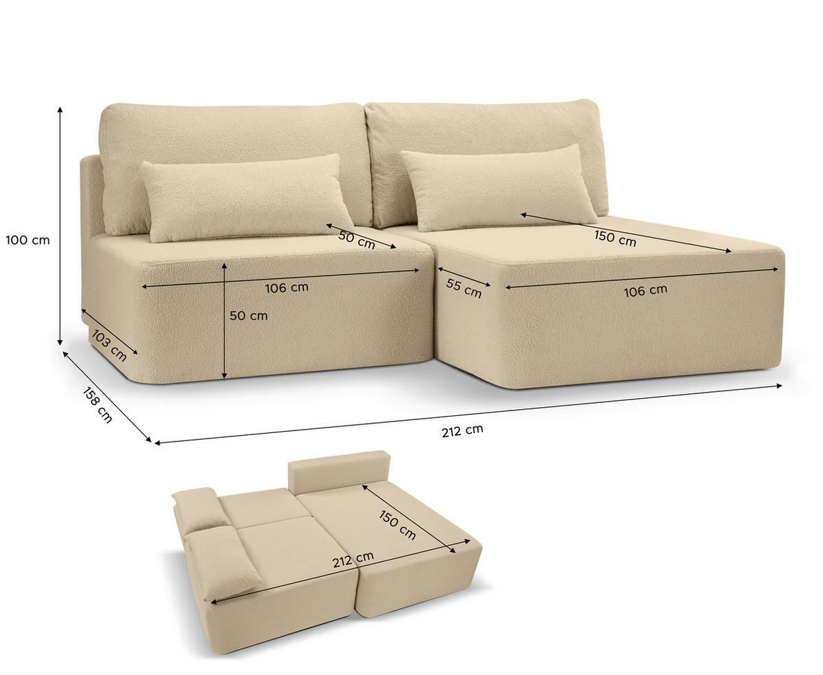 ECKSOFA AMSTERIX Beige Cord  - Beige/Schwarz, Basics, Kunststoff/Textil (213/158cm) - MID.YOU