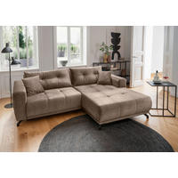 ECKSOFA Velours Hellbraun  - Hellbraun/Schwarz, Modern, Textil/Metall (246/177cm) - MID.YOU