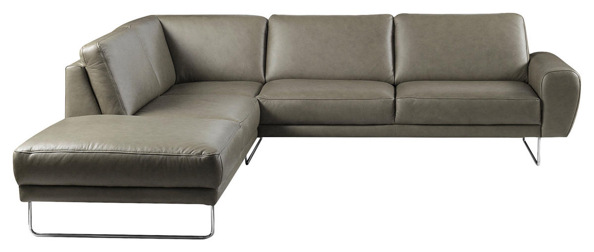 ECKSOFA in Echtleder Grau  - Chromfarben/Grau, Design, Leder/Metall (250/273cm) - Livetastic
