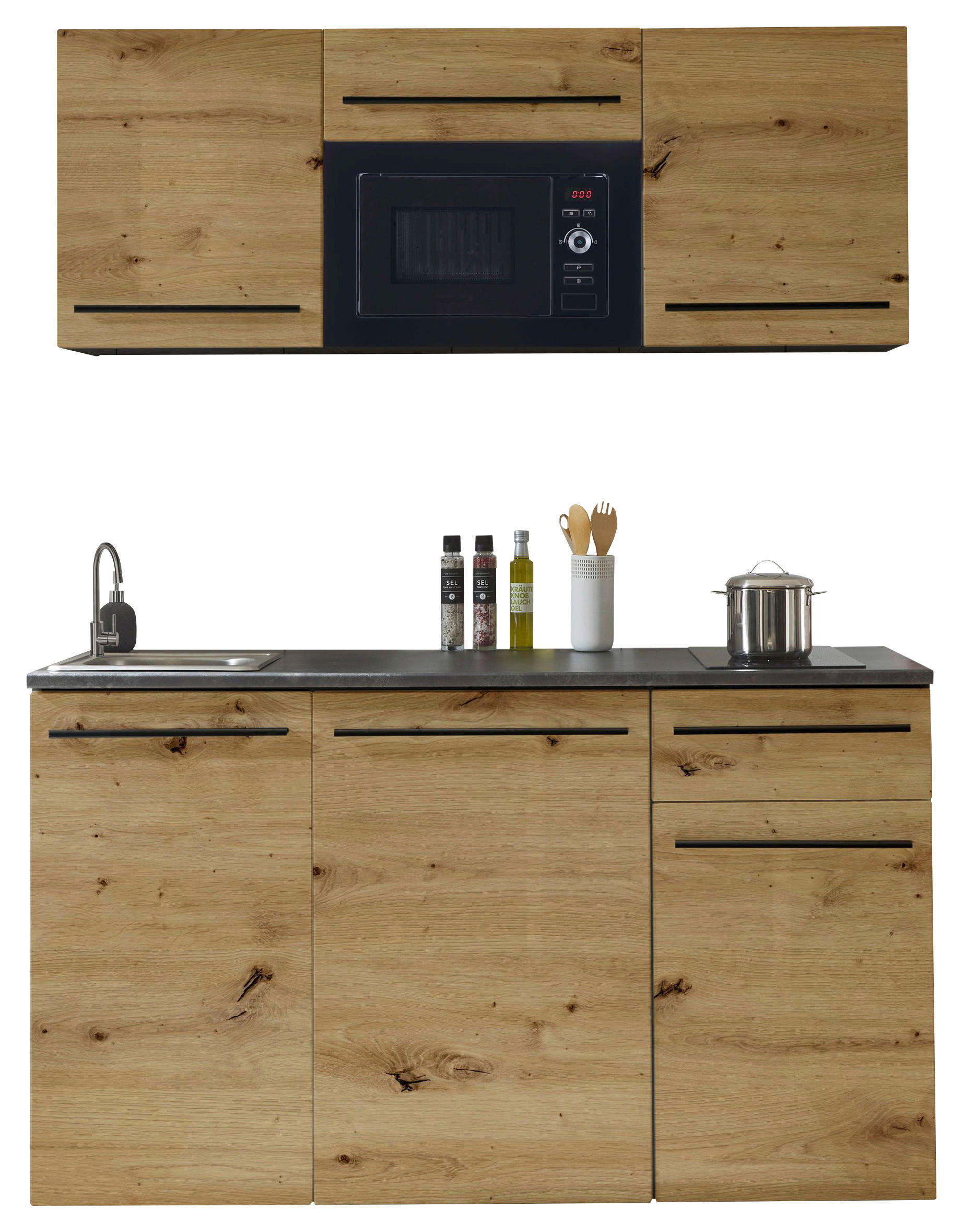 KÜCHENBLOCK 160 cm   in Braun, Eiche Artisan  - Schwarz/Eiche Artisan, Trend, Holzwerkstoff/Kunststoff (160cm) - Carryhome