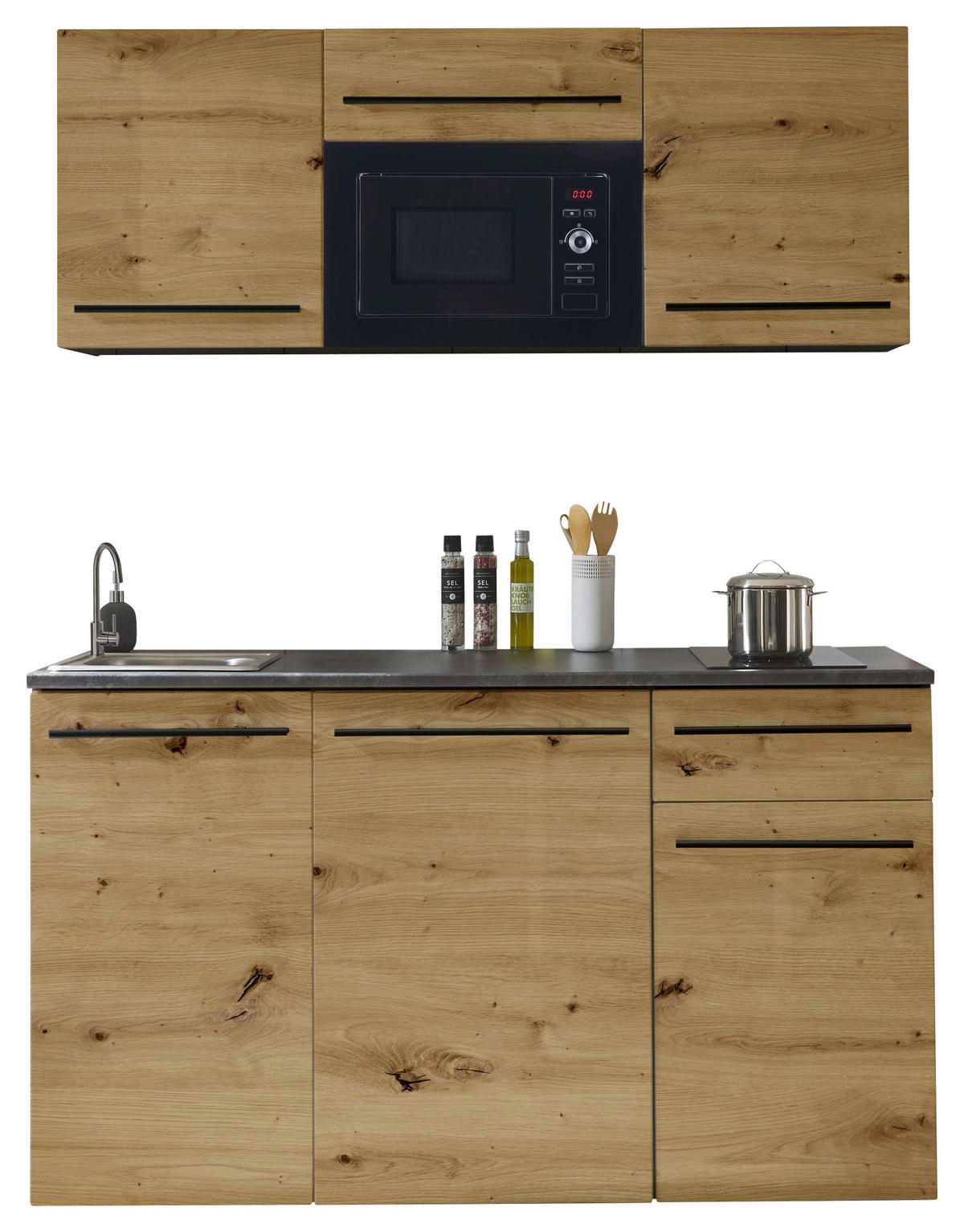 KÜCHENBLOCK 160 cm   in Braun, Eiche Artisan  - Schwarz/Eiche Artisan, Trend, Holzwerkstoff/Kunststoff (160cm) - Carryhome