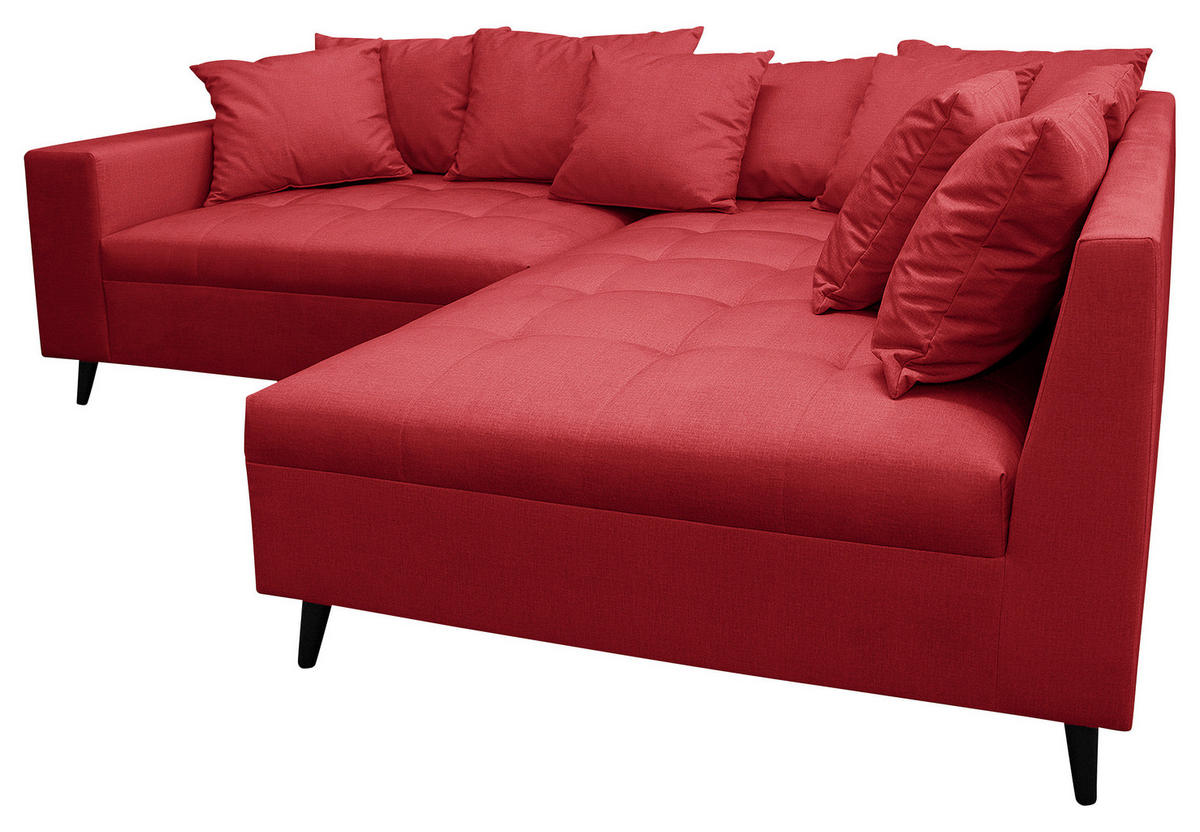 Ecksofa inkl. Hocker in Mikrofaser Rot  - Rot/Schwarz, Design, Holz/Textil (247/174cm) - MID.YOU