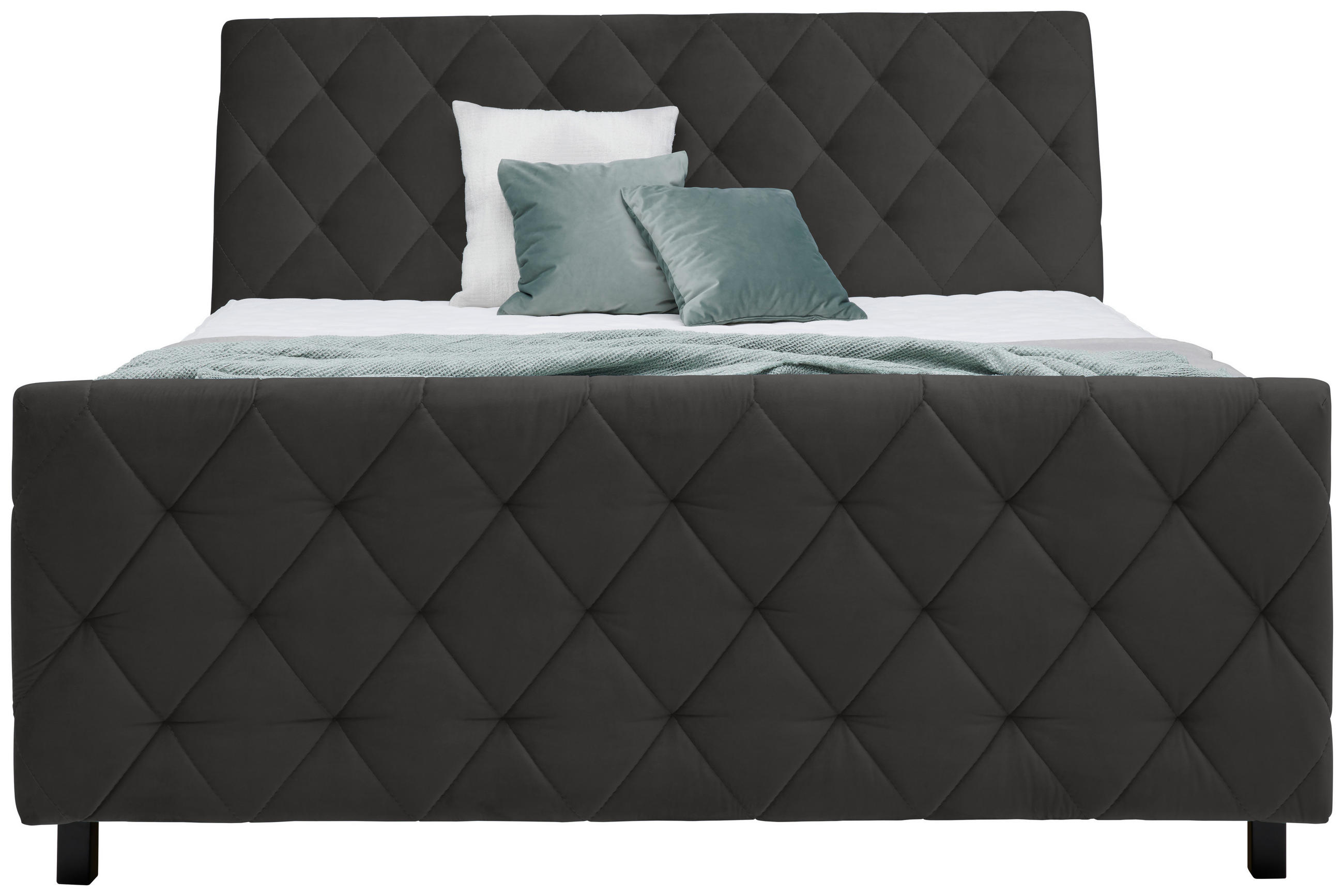 Thumbnail - Ti'me Boxspringbett, Dunkelgrau, Textil, Esche, massiv, H2, Höhe ca. 18 cm, 160x200 cm, Topper durchgehend, in verschied...