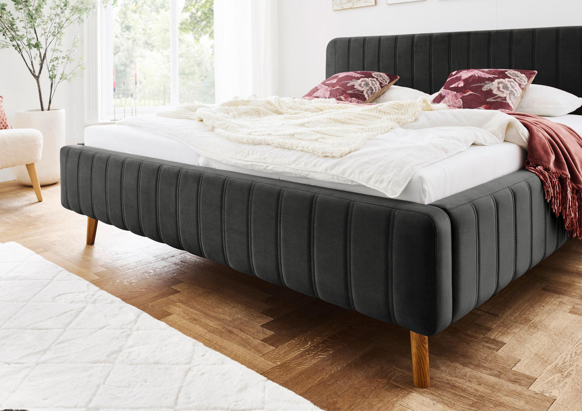 POLSTERBETT 180/200 cm,  in Anthrazit,  - Eichefarben/Anthrazit, MODERN, Holz/Textil (180/200cm) - Xora