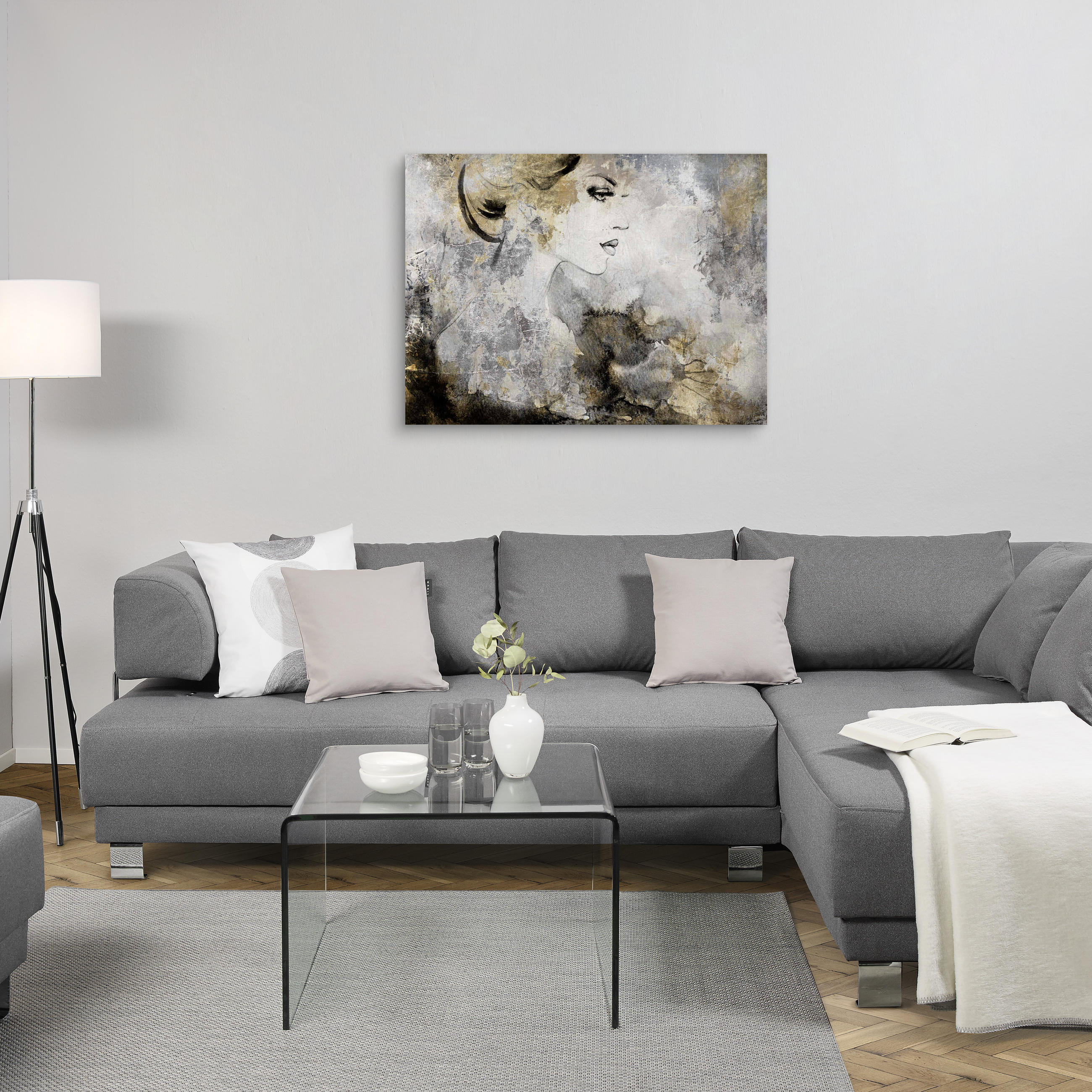 KONSTTRYCK 120/90 cm  - furufärgad/silver, Basics, trä/textil (120/90cm) - Monee
