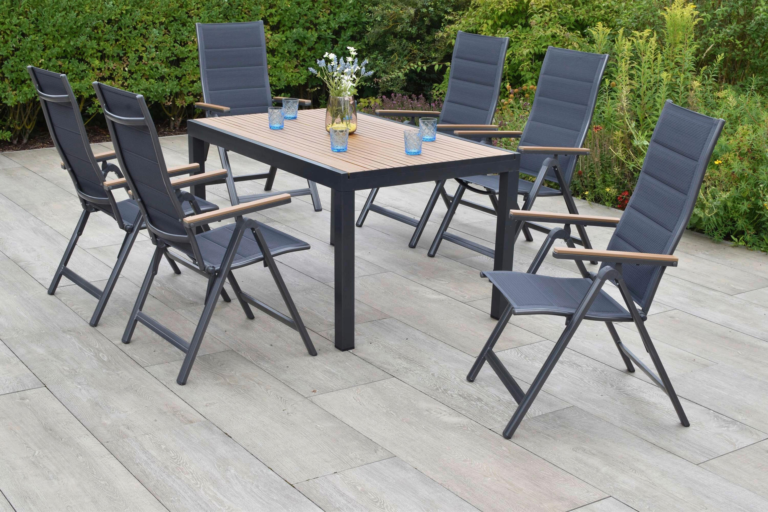 GARTENTISCHGRUPPE  - Graphitfarben/Naturfarben, KONVENTIONELL, Kunststoff/Textil - Gardenson