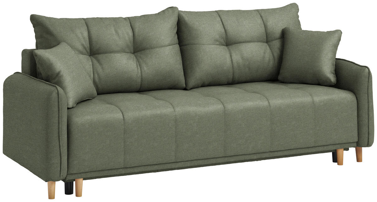 SCHLAFSOFA  in Chenille Grün  - Buchefarben/Grün, Design, Holz/Textil (217/97/101cm) - Carryhome
