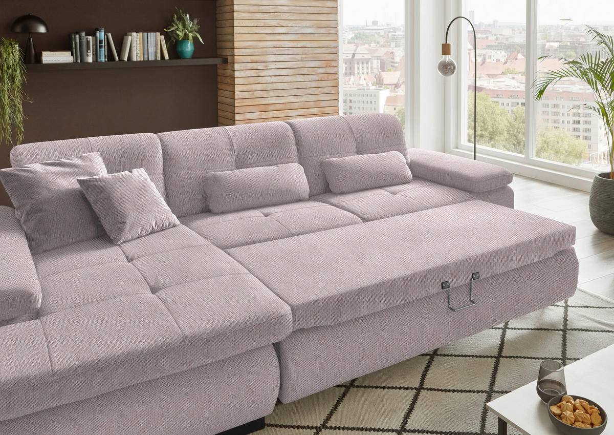 ECKSOFA in Flachgewebe Hellrosa  - Hellrosa/Schwarz, Design, Textil/Metall (174/297cm) - Beldomo Style