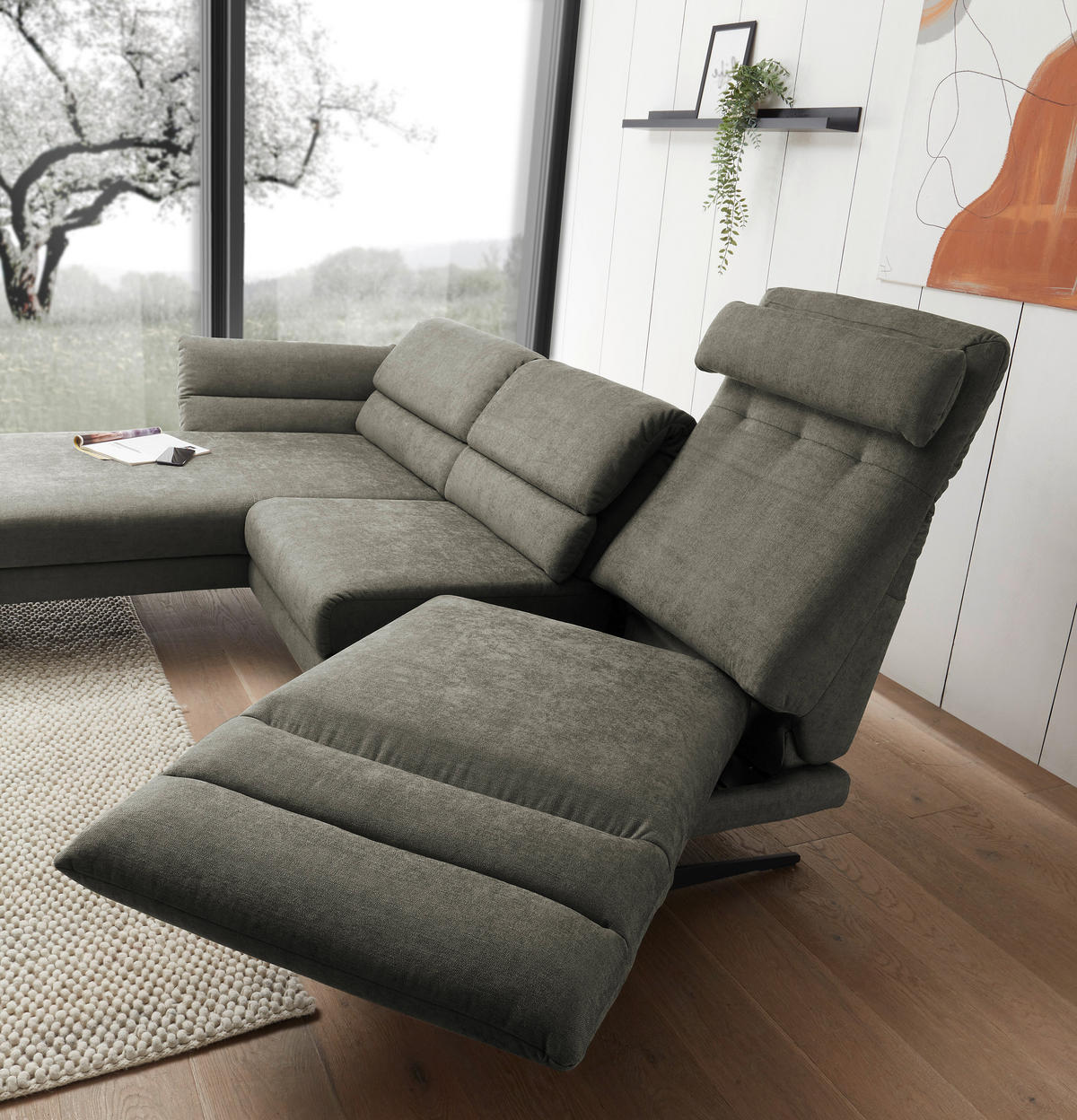 ECKSOFA in Flachgewebe Grün  - Schwarz/Grün, Design, Textil/Metall (176-217/279-327cm) - Dieter Knoll
