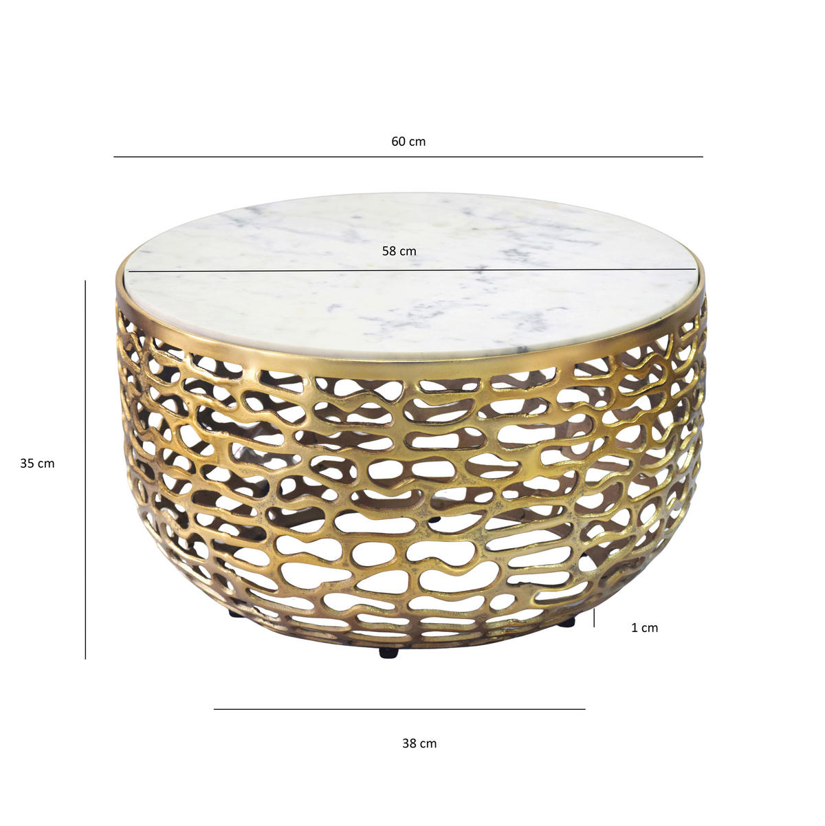 COUCHTISCH 60/60/35 cm rund Goldfarben  - Goldfarben, Design, Stein/Metall (60/60/35cm) - Livetastic
