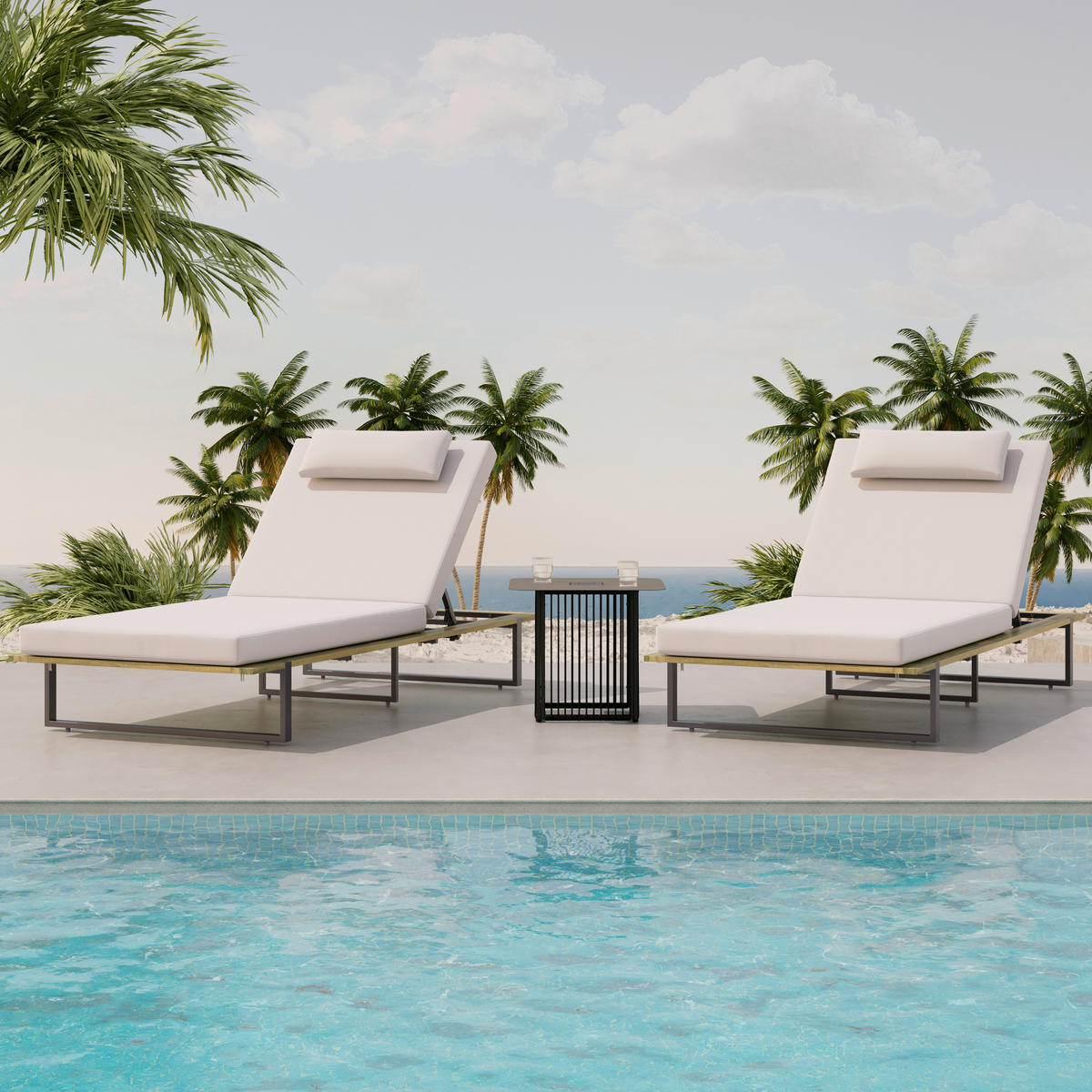 BAŠTENSKA LEŽALJKA  krem, crna, boja akacije   - boja akacije/crna, Moderno, drvo/metal (220/90/95cm) - Bessagi Garden