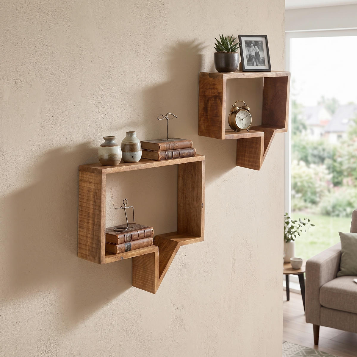 WANDREGALSET  - Naturfarben, Design, Holz (50/46/13cm) - MID.YOU