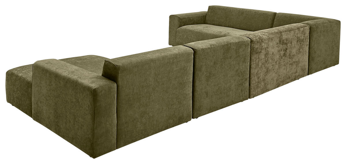 WOHNLANDSCHAFT Dunkelgrün, Olivgrün Chenille  - Dunkelgrün/Schwarz, KONVENTIONELL, Kunststoff/Textil (267/452/165cm) - SetOne by Musterring