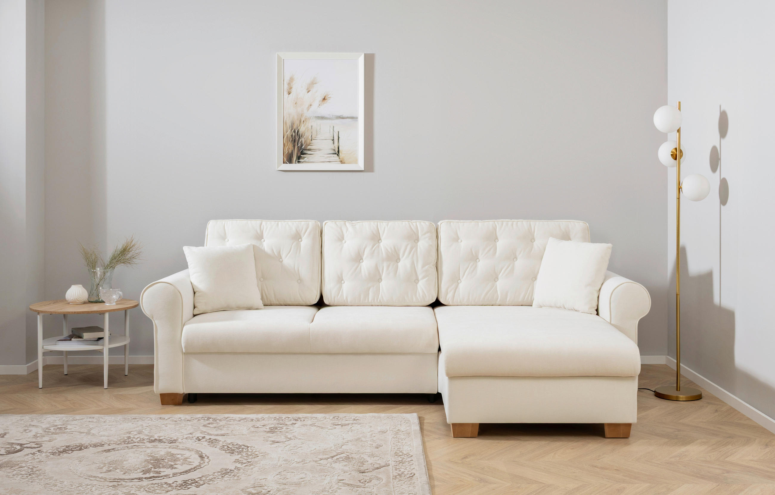 ECKSOFA Arles Creme  - Buchefarben/Creme, Design, Holz/Textil (266/161cm) - MID.YOU