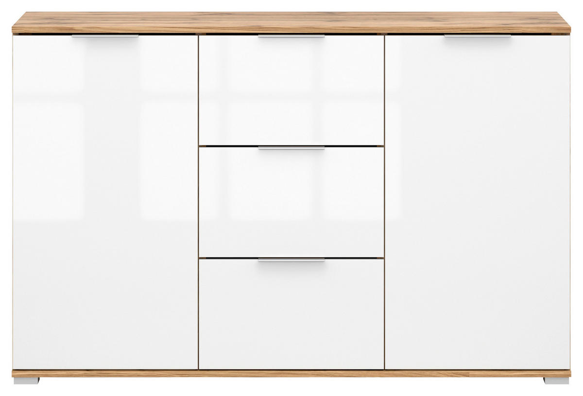KOMMODE  in 135/86/41 cm  - Weiß Hochglanz/Silberfarben, Design, Holzwerkstoff/Kunststoff (135/86/41cm)
