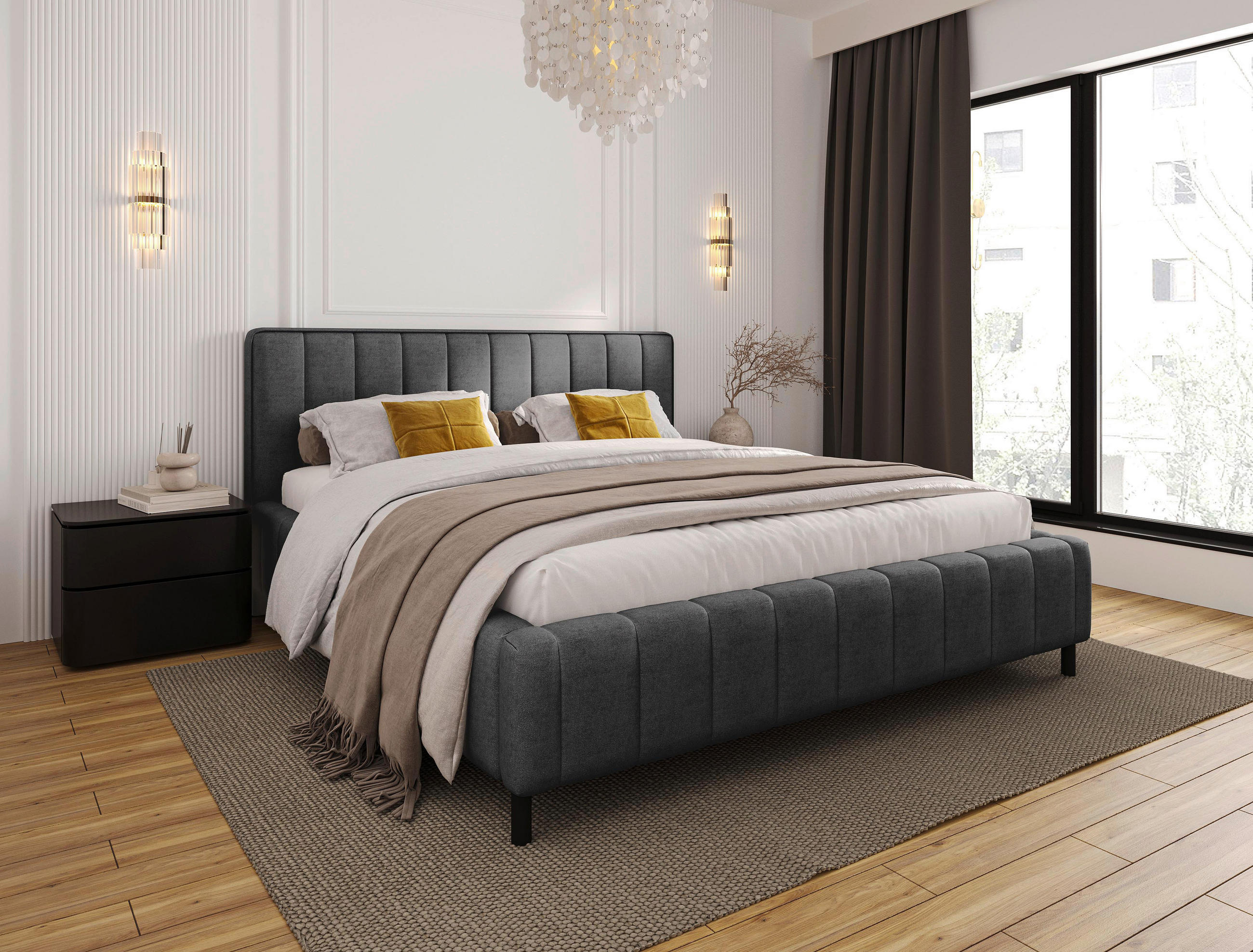 POLSTERBETT 180/200 cm  Anthrazit  - Anthrazit/Schwarz, Design, Holz/Textil (180/200cm) - Carryhome