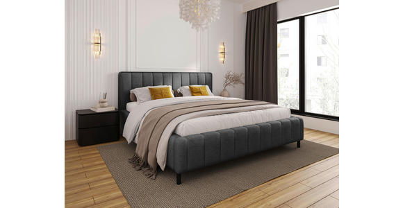 POLSTERBETT gepolstertes Kopfteil, Lattenrost, Bettkasten Anthrazit 180/200 cm  - Anthrazit/Schwarz, Design, Holz/Textil (180/200cm) - Carryhome