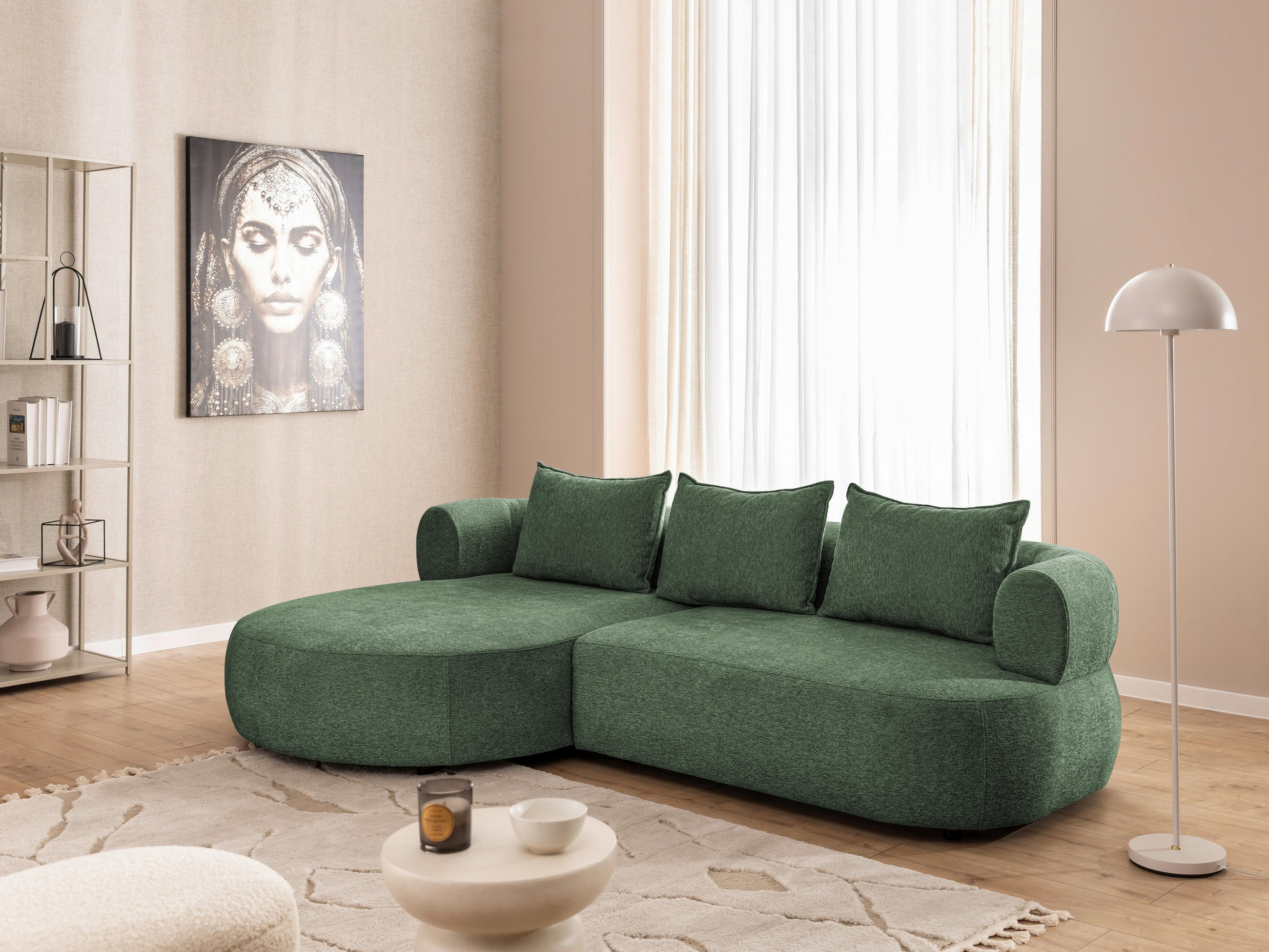 ECKSOFA FERRO Grün Chenille  - Schwarz/Grün, Design, Kunststoff/Textil (156/256cm) - Livetastic