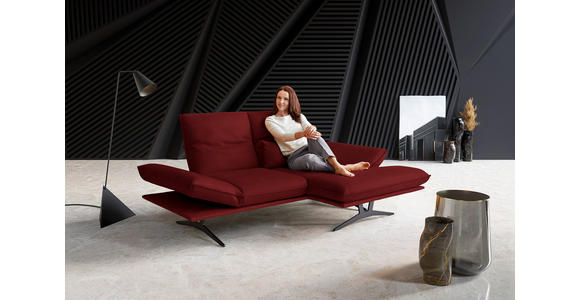 ECKSOFA in Echtleder Rot  - Rot/Schwarz, Design, Leder/Metall (210/130cm) - Dieter Knoll