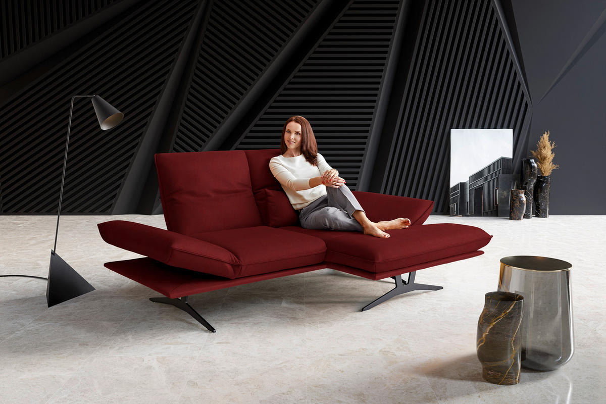 ECKSOFA in Echtleder Rot  - Rot/Schwarz, Design, Leder/Metall (210/130cm) - Dieter Knoll