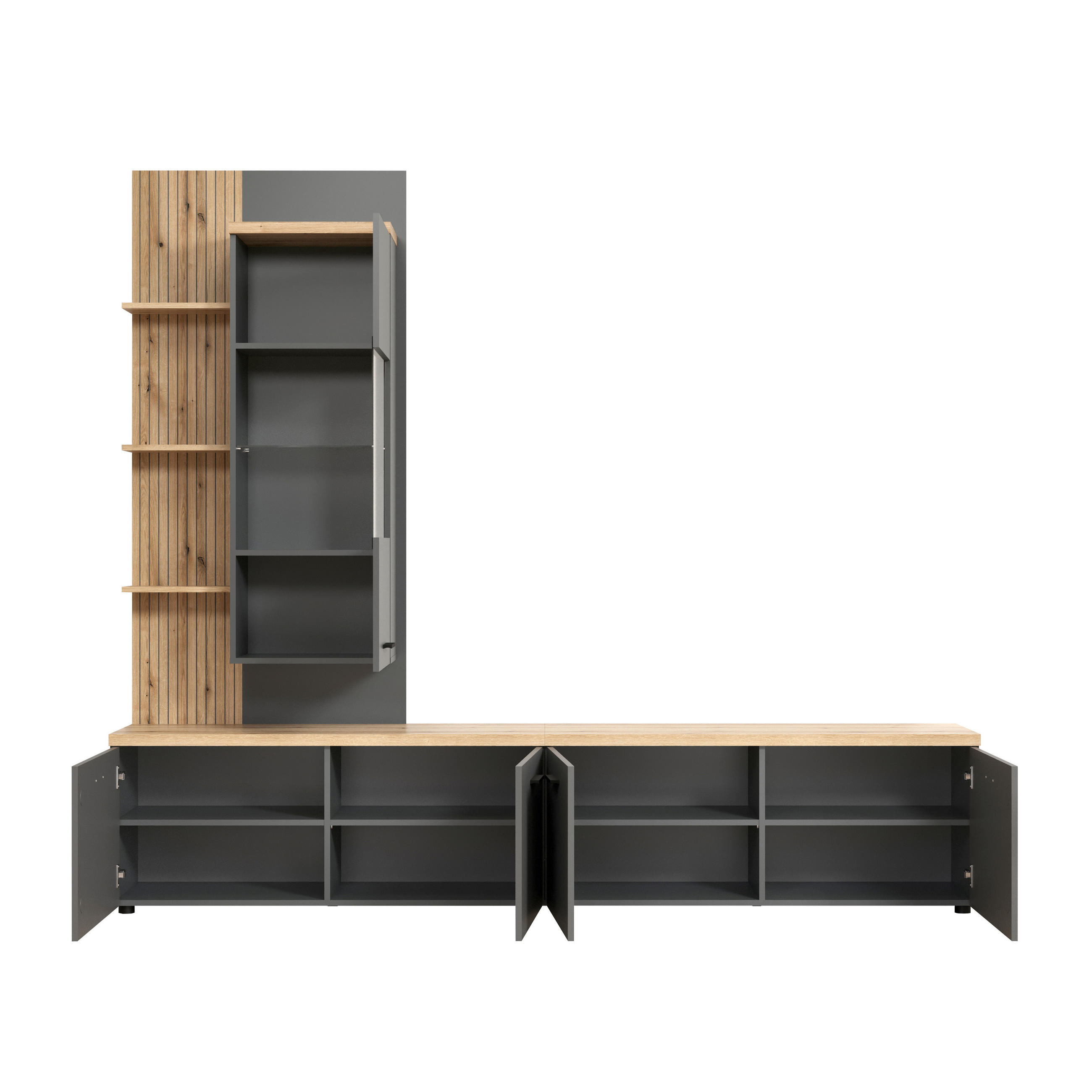 WOHNWAND 3-teilig  in Anthrazit, Eichefarben  240/212/40 cm  - Eichefarben/Anthrazit, Design, Glas/Holzwerkstoff (240/212/40cm) - MID.YOU