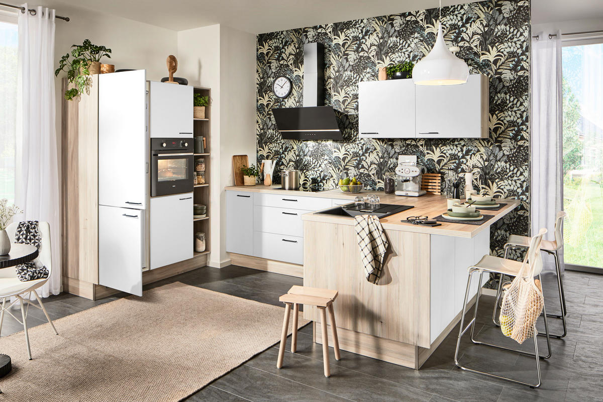 ECKKÜCHE  in Weiß  - Schwarz/Weiß, Design, Holzwerkstoff/Metall (150/280/192cm) - Xora