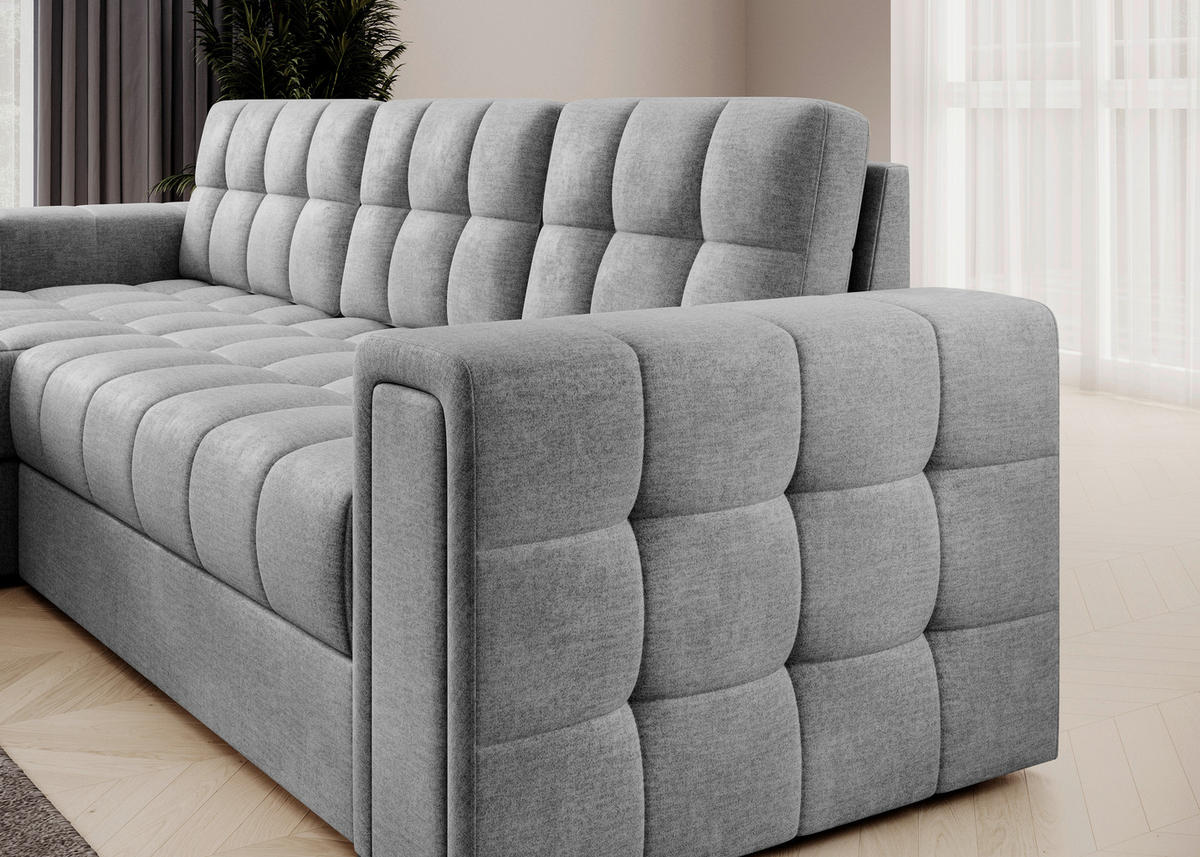 ECKSOFA Samt Hellgrau  - Hellgrau/Schwarz, Design, Kunststoff/Textil (260/150cm) - MID.YOU