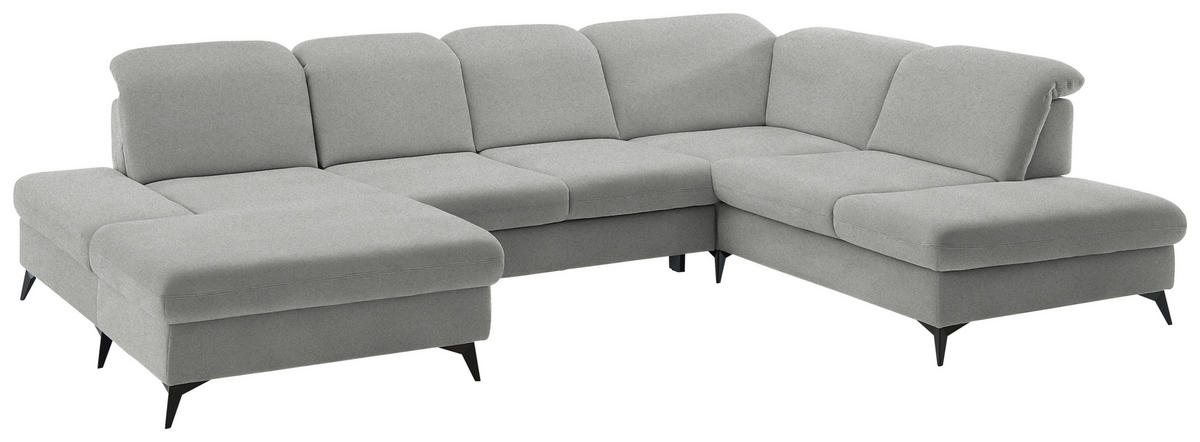 WOHNLANDSCHAFT  in Chenille Greige  - Greige/Schwarz, Design, Textil/Metall (198/364/255cm) - Beldomo Style