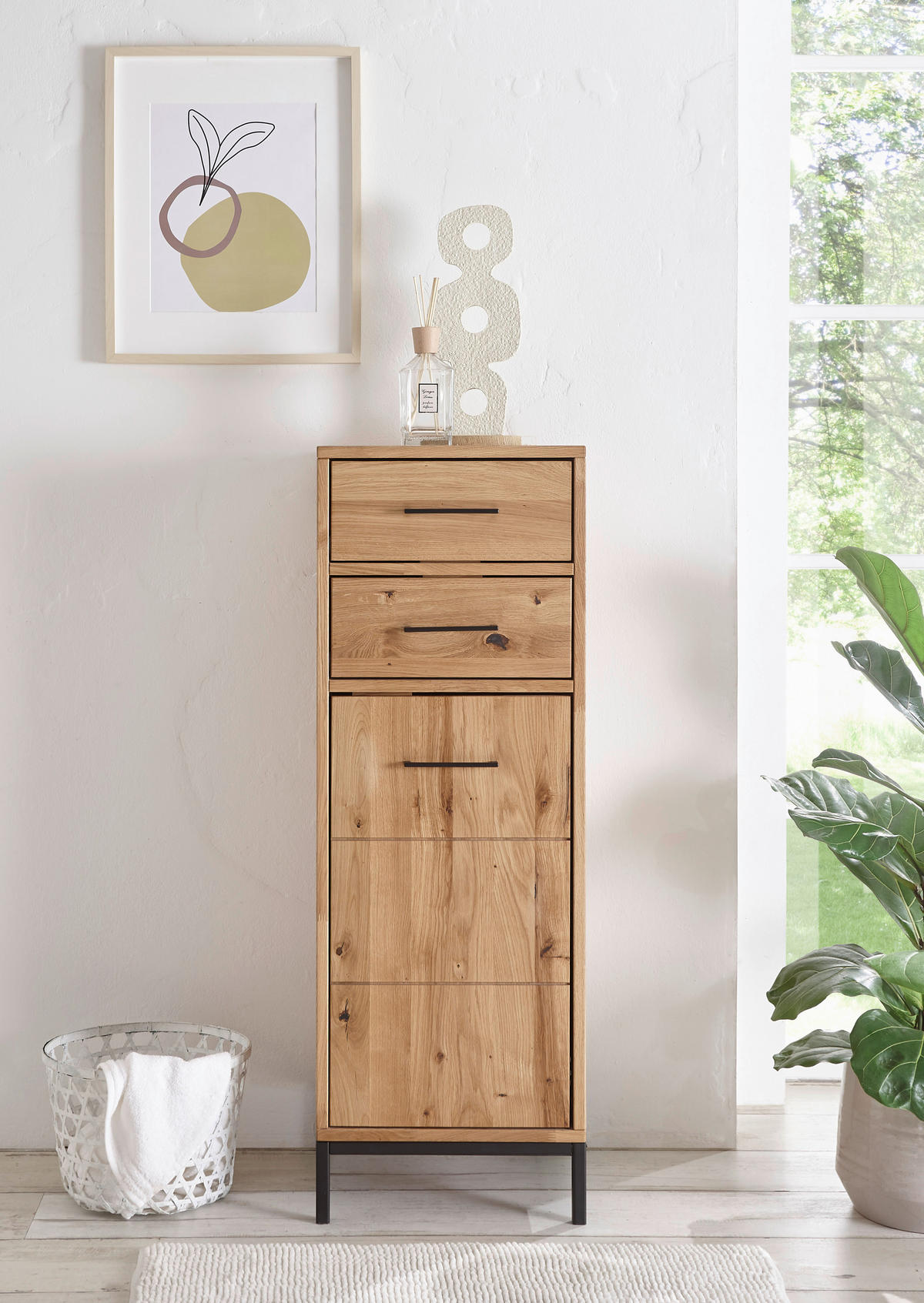 MIDISCHRANK 40/115/35 cm  - Wildeiche/Schwarz, Basics, Holz/Metall (40/115/35cm) - Linea Natura