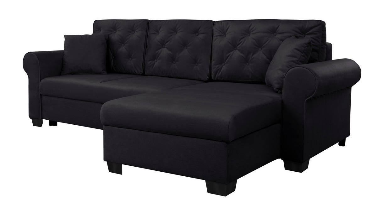 ECKSOFA in Schwarz  - Buchefarben/Schwarz, Design, Holz/Textil (266/161cm) - MID.YOU