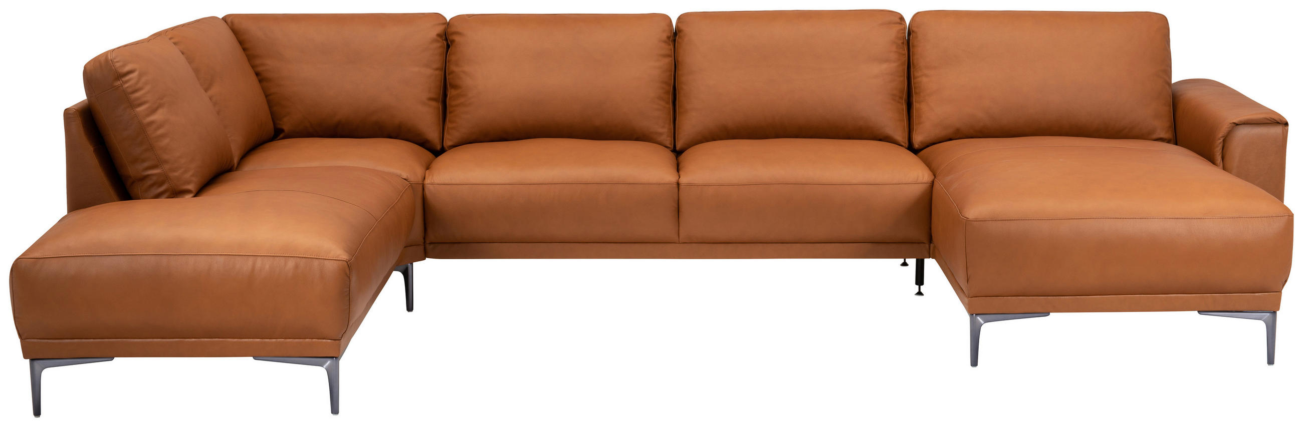 SOFFA i brun  - kromfärg/brun, Modern, metall/läder (385/88/163/210cm) - Welnova