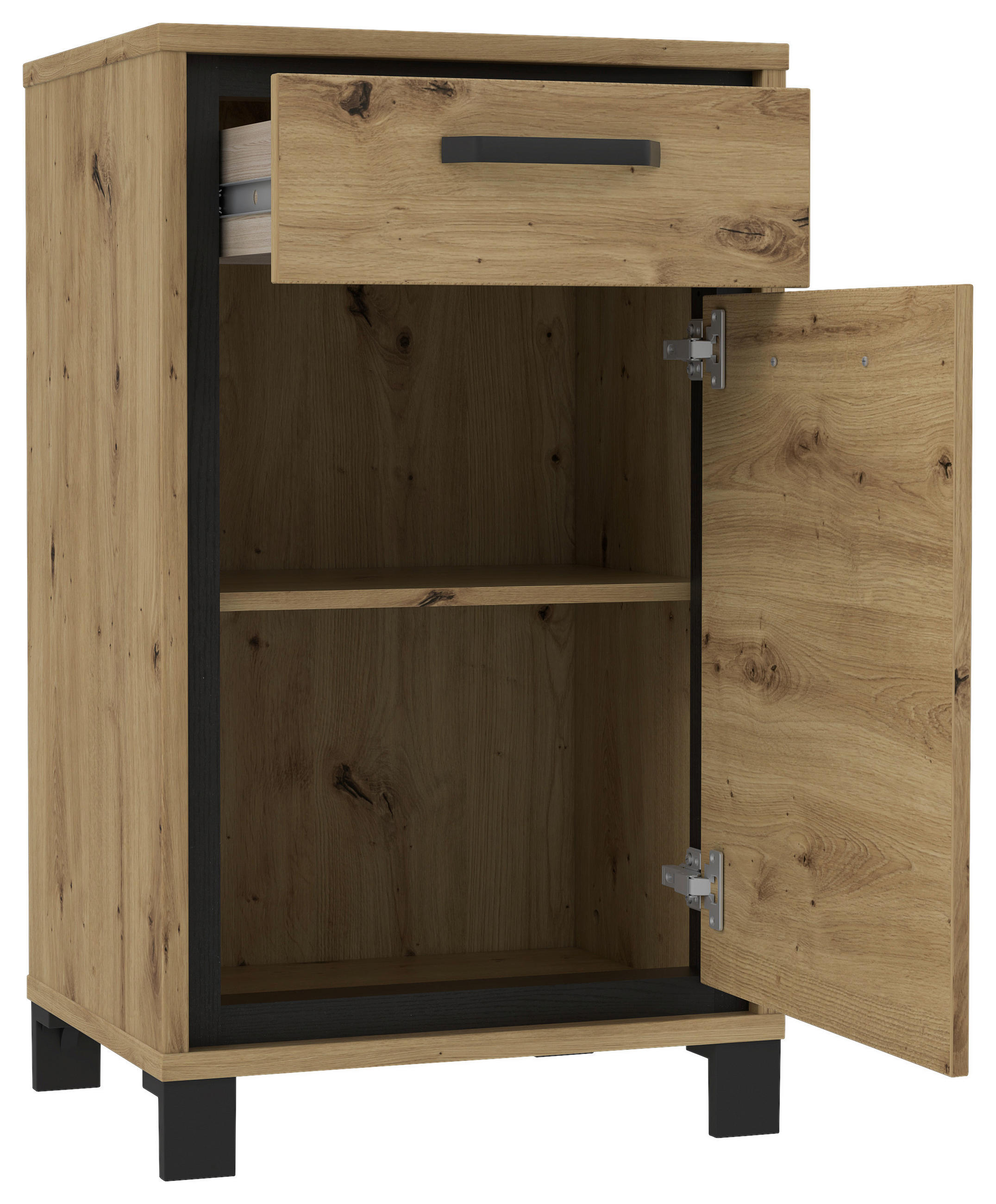 Thumbnail - Livetastic Schuhschrank, Schwarz, Eiche, Metall, 1 Fächer, 1 Schublade(n) Schubladen, 54.4x90.9x41.5 cm, Garderobe, Schu...