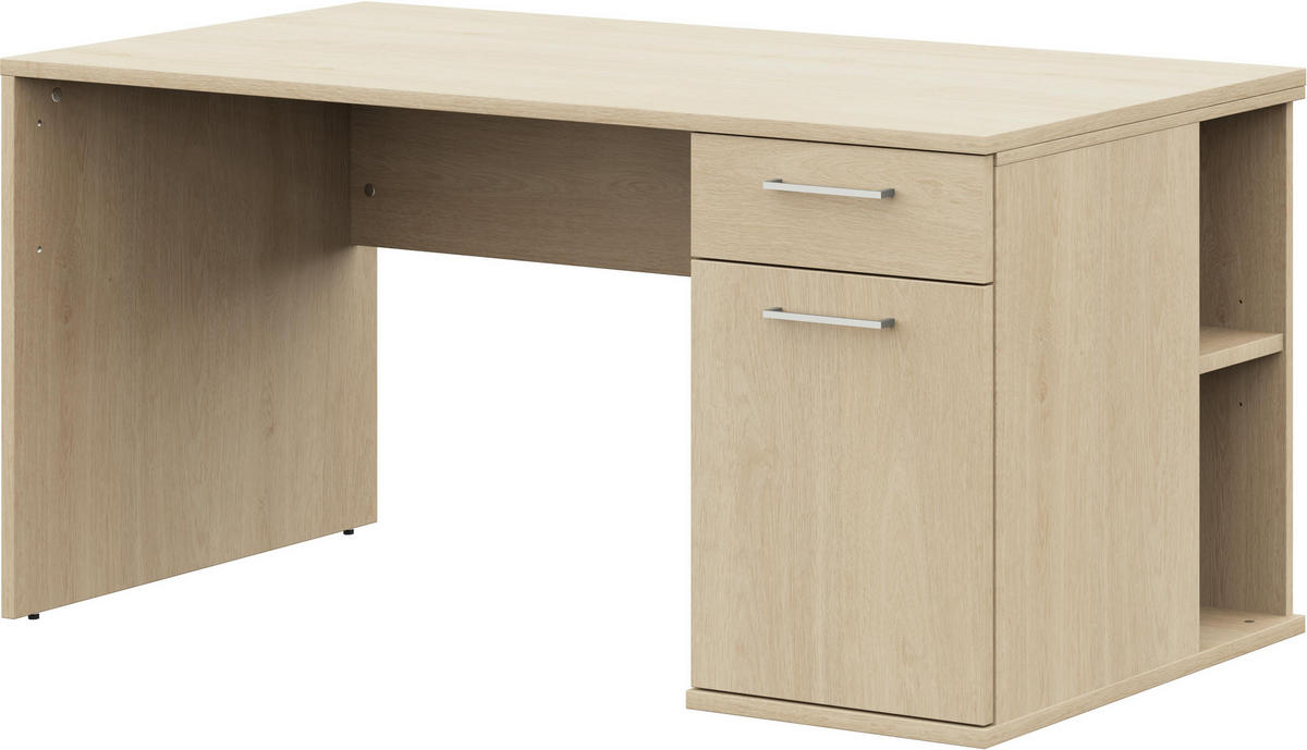 JUGENDSCHREIBTISCH  in Eichefarben  - Edelstahlfarben/Eichefarben, Design, Holzwerkstoff/Metall (150/72/70cm) - Cantus