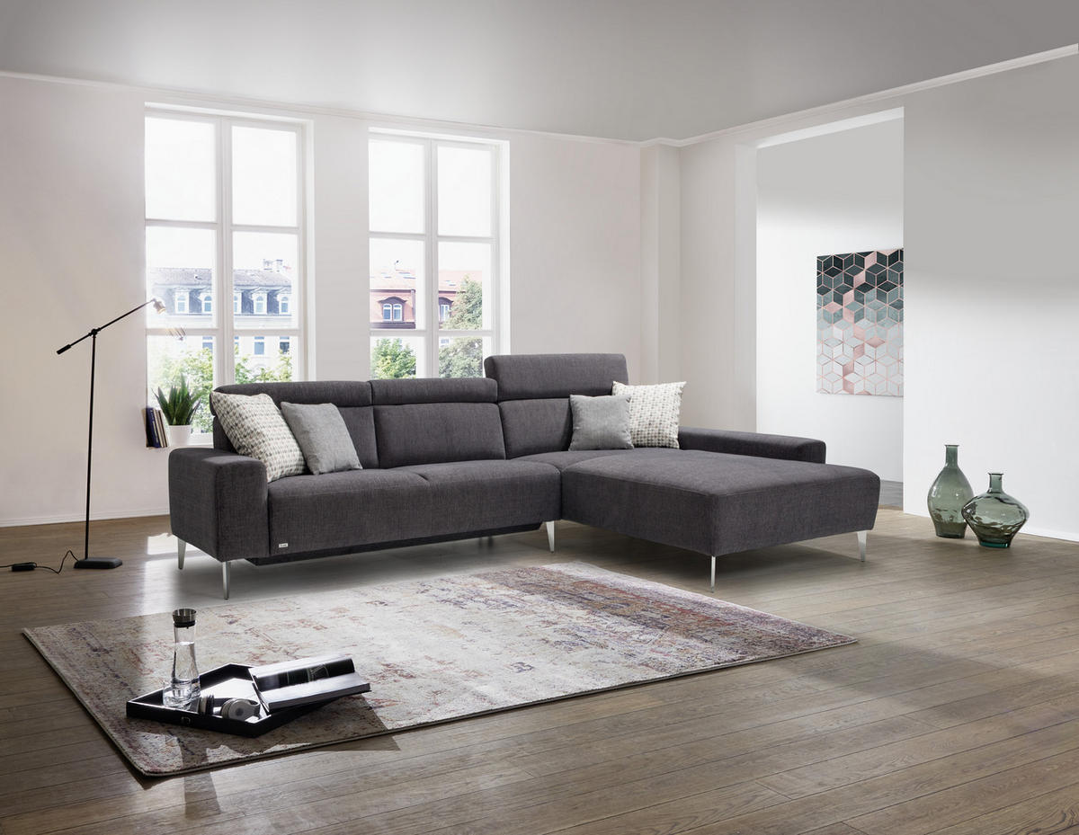 ECKSOFA in Webstoff Dunkelbraun  308/205 cm  - Dunkelbraun/Alufarben, Design, Textil (308/205cm) - Sedda