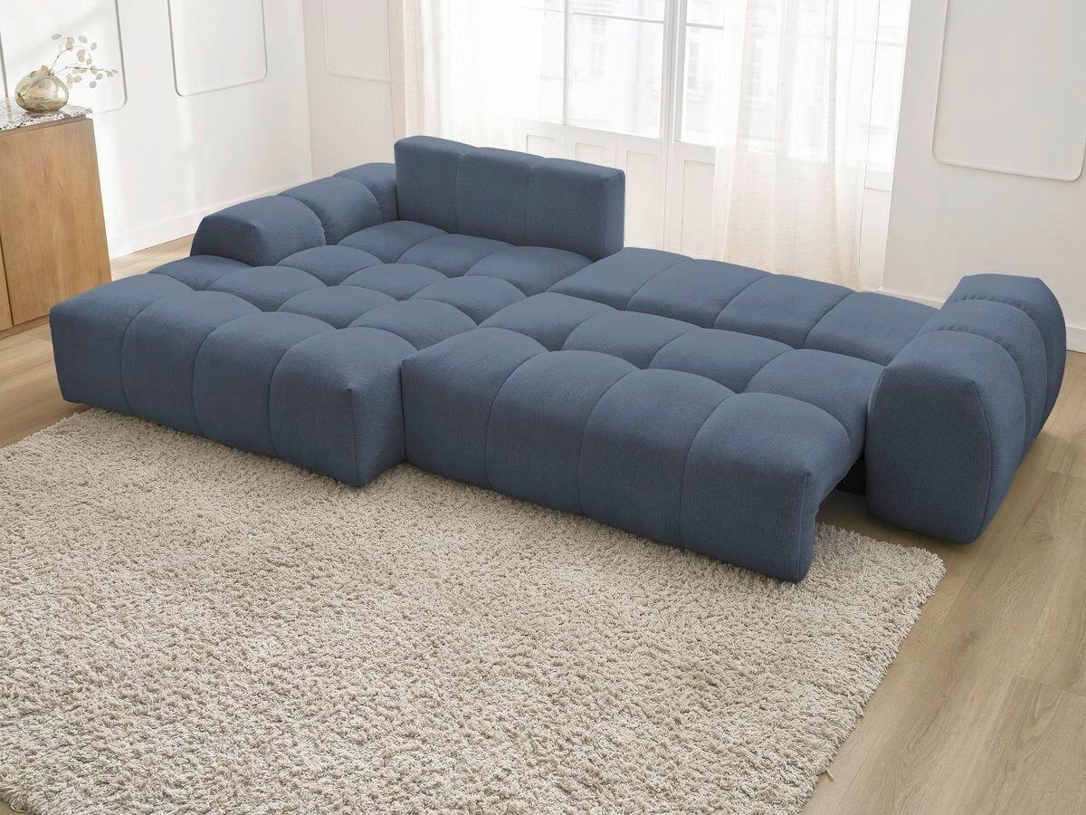ECKSCHLAFSOFA EVEREST  mit Rücken echt, Armteil links, Armteil rechts Flachgewebe Dunkelblau  - Schwarz/Dunkelblau, MODERN, Kunststoff/Textil (180/318cm) - Livetastic
