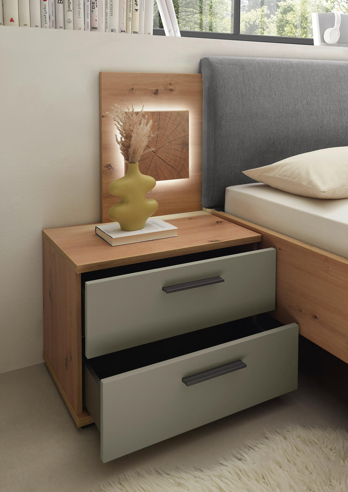 NACHTKÄSTCHEN 60/45,3/38 cm  in Salbeigrün, Eiche Artisan  - Salbeigrün/Schwarz, KONVENTIONELL, Holzwerkstoff/Kunststoff (60/45,3/38cm) - Xora