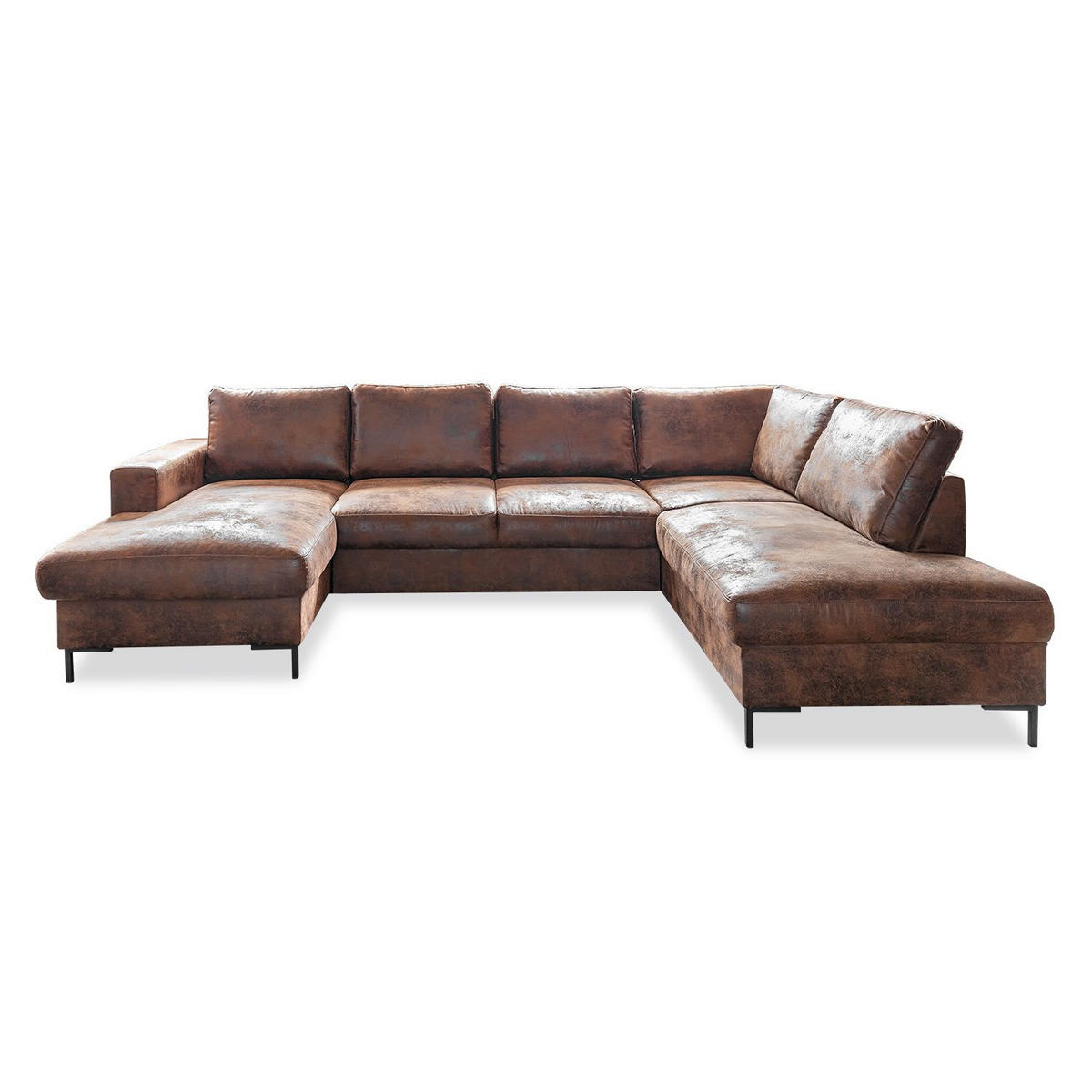 SOFFA i mikrofiber brun  - brun/svart, Modern, metall/textil (149/304/198cm) - MID.YOU