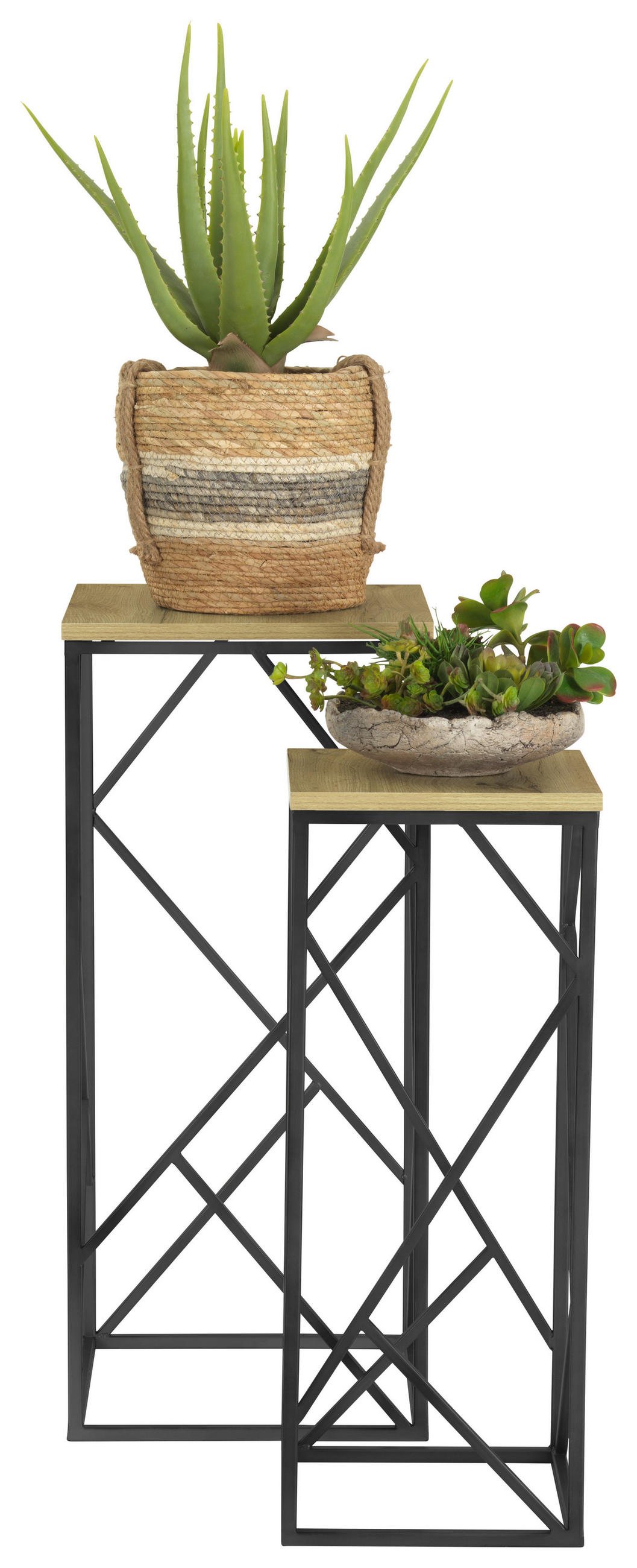 SADA STOLÍKOV NA KVETY  - čierna, Trend, kov/kompozitné drevo (25-32/25-32/66-76,5cm) - Landscape