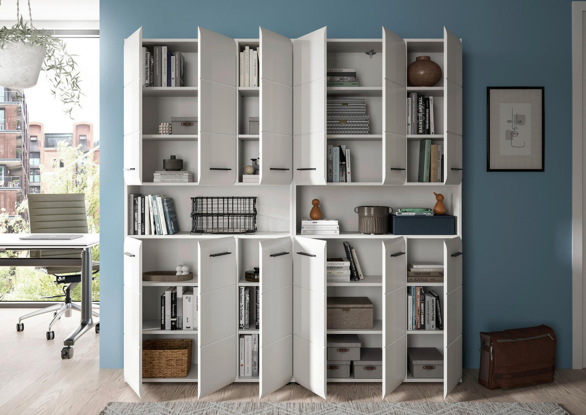 HOCHSCHRANK 180/185/30 cm  - Weiß Hochglanz/Silberfarben, MODERN, Holzwerkstoff/Kunststoff (180/185/30cm) - MID.YOU