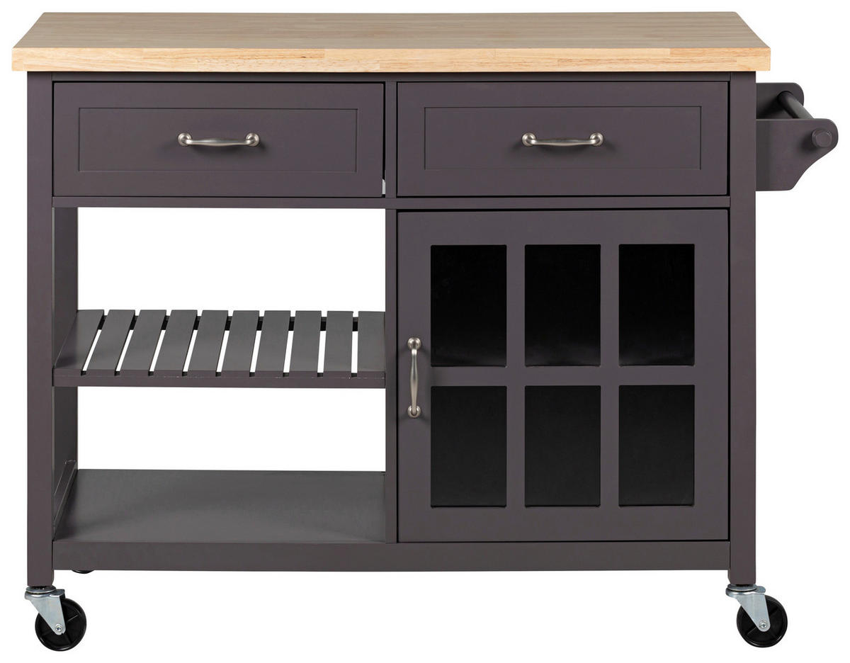 SERVIERWAGEN Kiefer, Kautschukholz massiv Grau, Naturfarben  - Klar/Silberfarben, Natur, Glas/Holz (117/86/48cm) - Livetastic